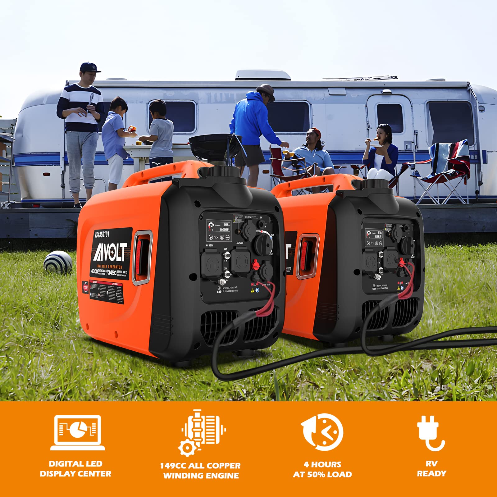 Aivolt Inverter Generator 4300W Gas Powered Portable Generator Super Quiet Outdoor Generator Rv Ready For Camping Tools And Home