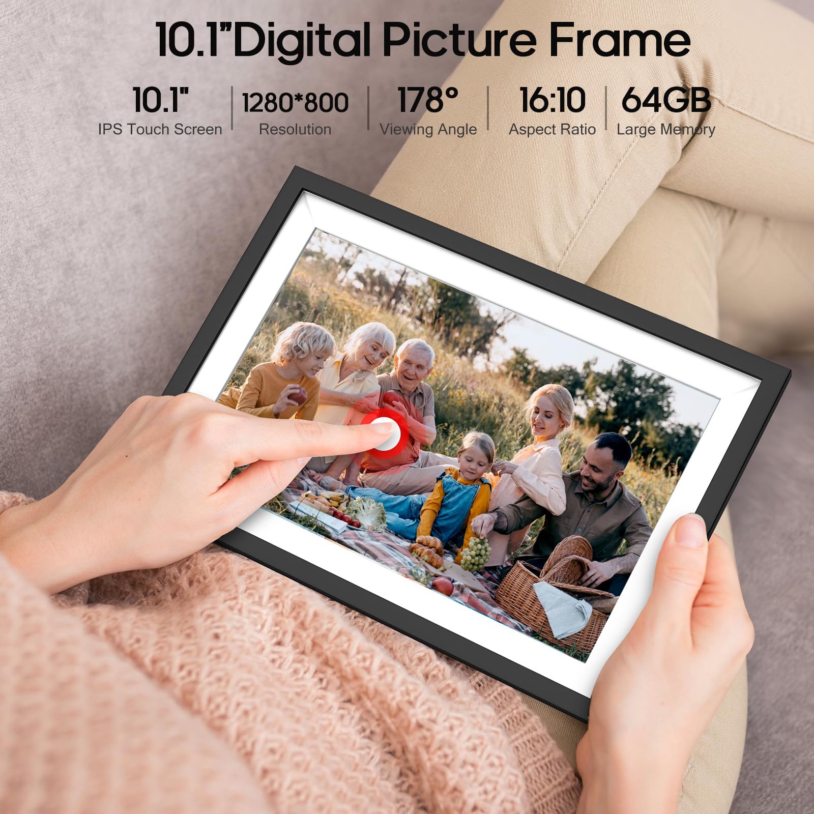 Frameo Digital Frame Wifi,2 Pack Digital Picture Frame 10.1 Inch,64Gb Large Storage,1280 X 800 Hd Ips Touch Screen, Electronic P