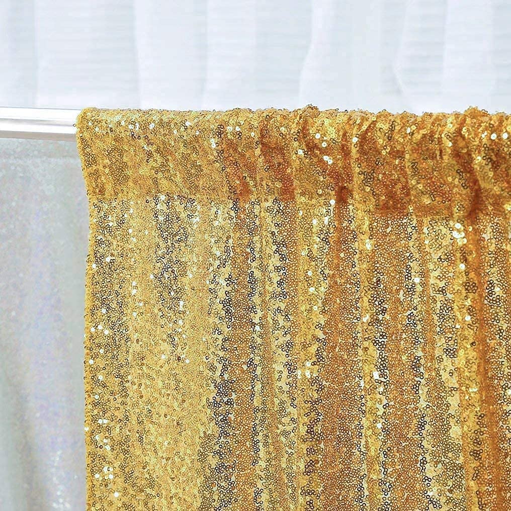 Poise3Ehome Gold Sequin Backdrop Curtains, 2 Panels Gold Sequin Backdrop, 2Ftx8Ft Sequin Curtains For Party Wedding Sequence Bac