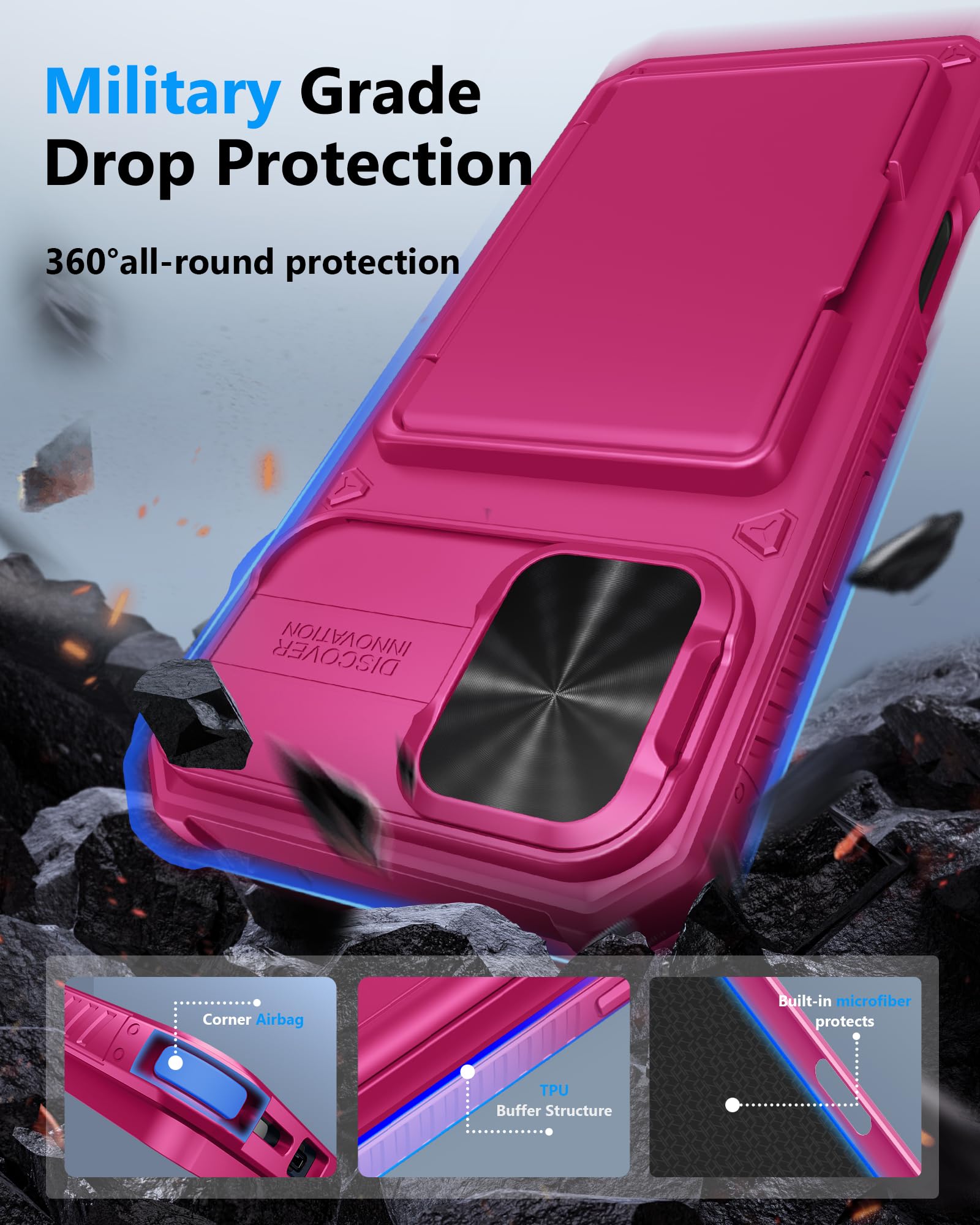 Atatoo For Iphone 16 Plus Case, Built In Card Holder (Store 3 5 Cards) & Slide Camera Protector, Military Grade Protection, Wome