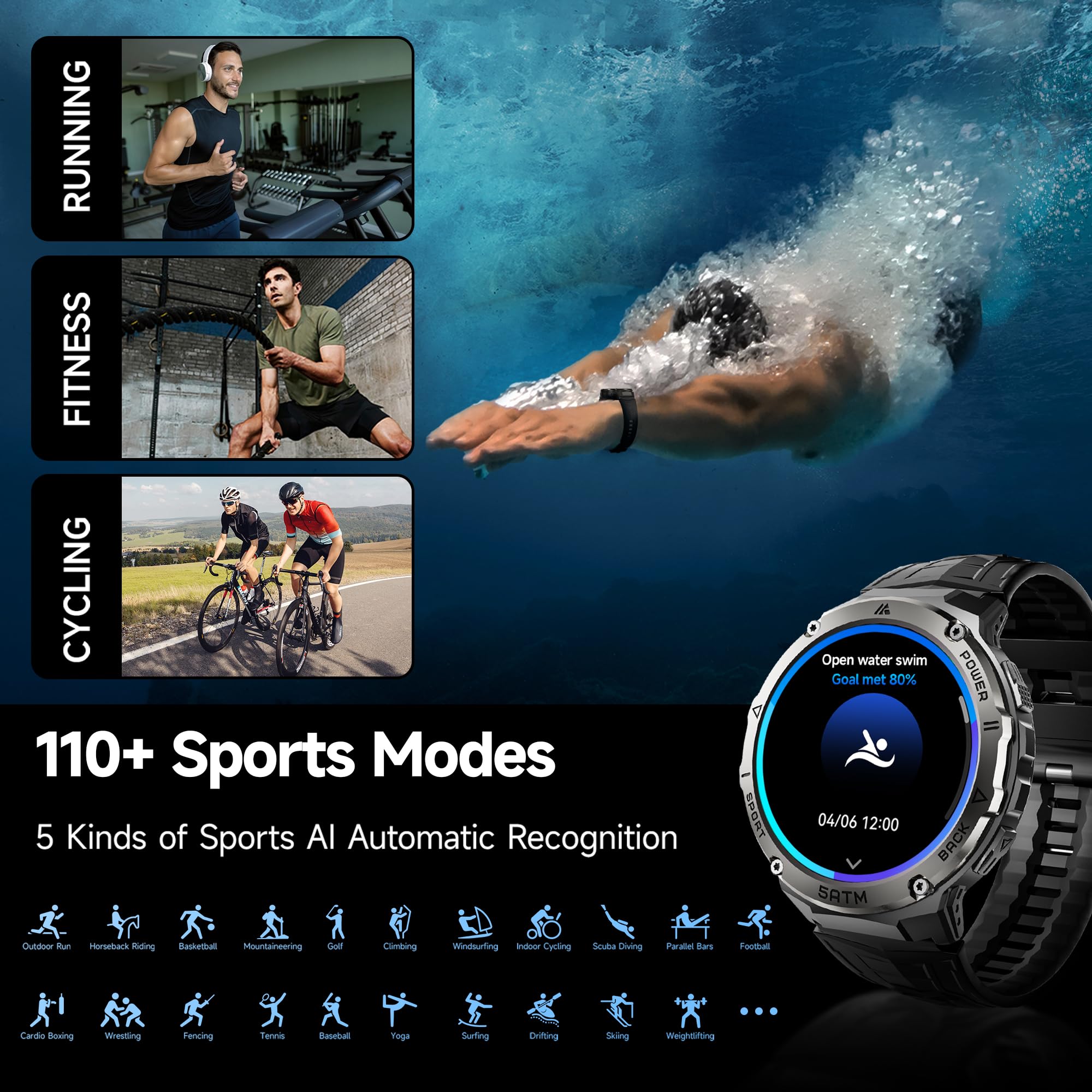 Gloryfit Smart Watch For Men (Answer/Make Calls), 1.43 ' ' Amoled Fitness Tracker With 110+ Sport Modes, 5Atm Waterproof, Heart