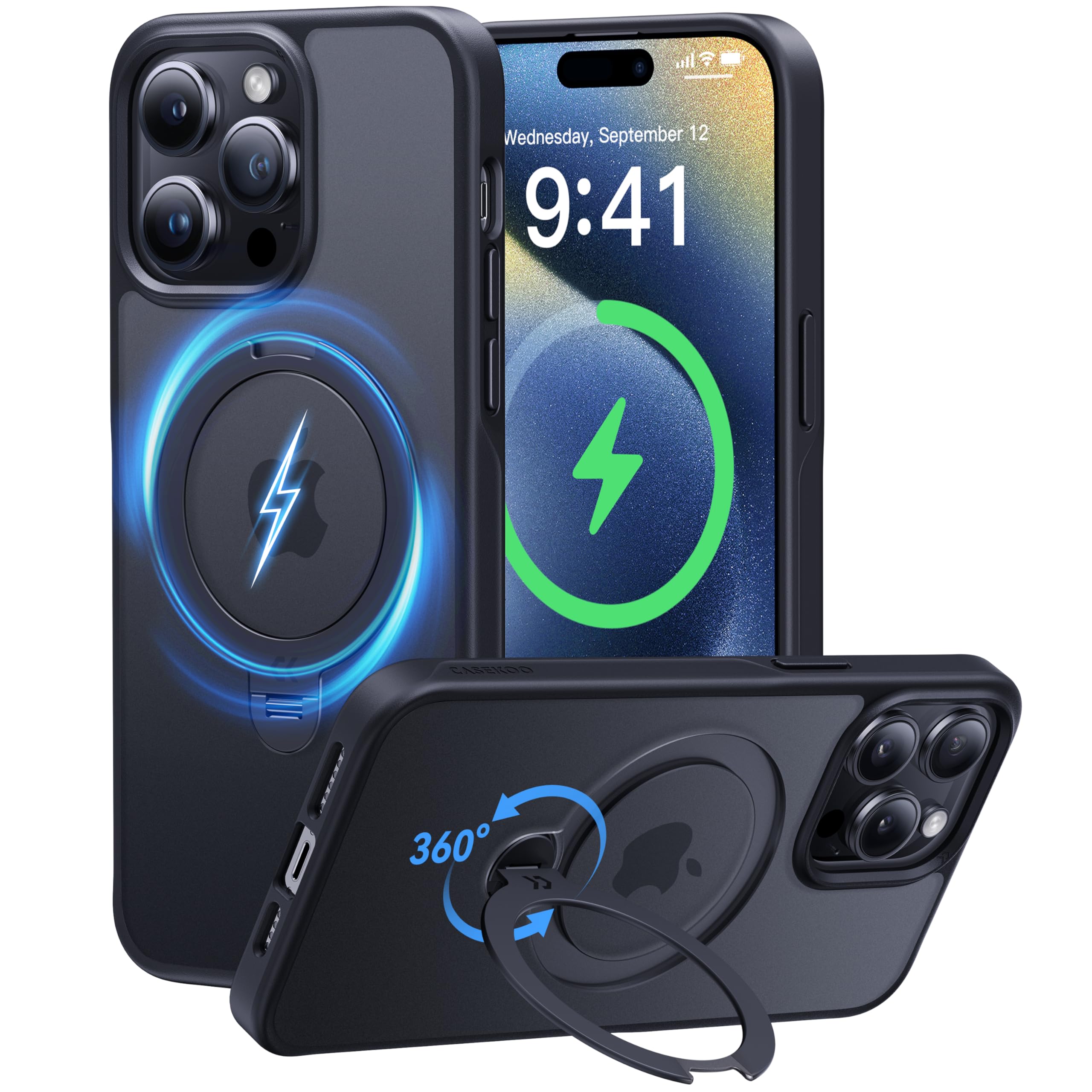 Casekoo Patented 360 Spin Magnetic Stand For Iphone 14 Pro Max Case [Military Drop Protection] [Compatible With Magsafe] Matte T