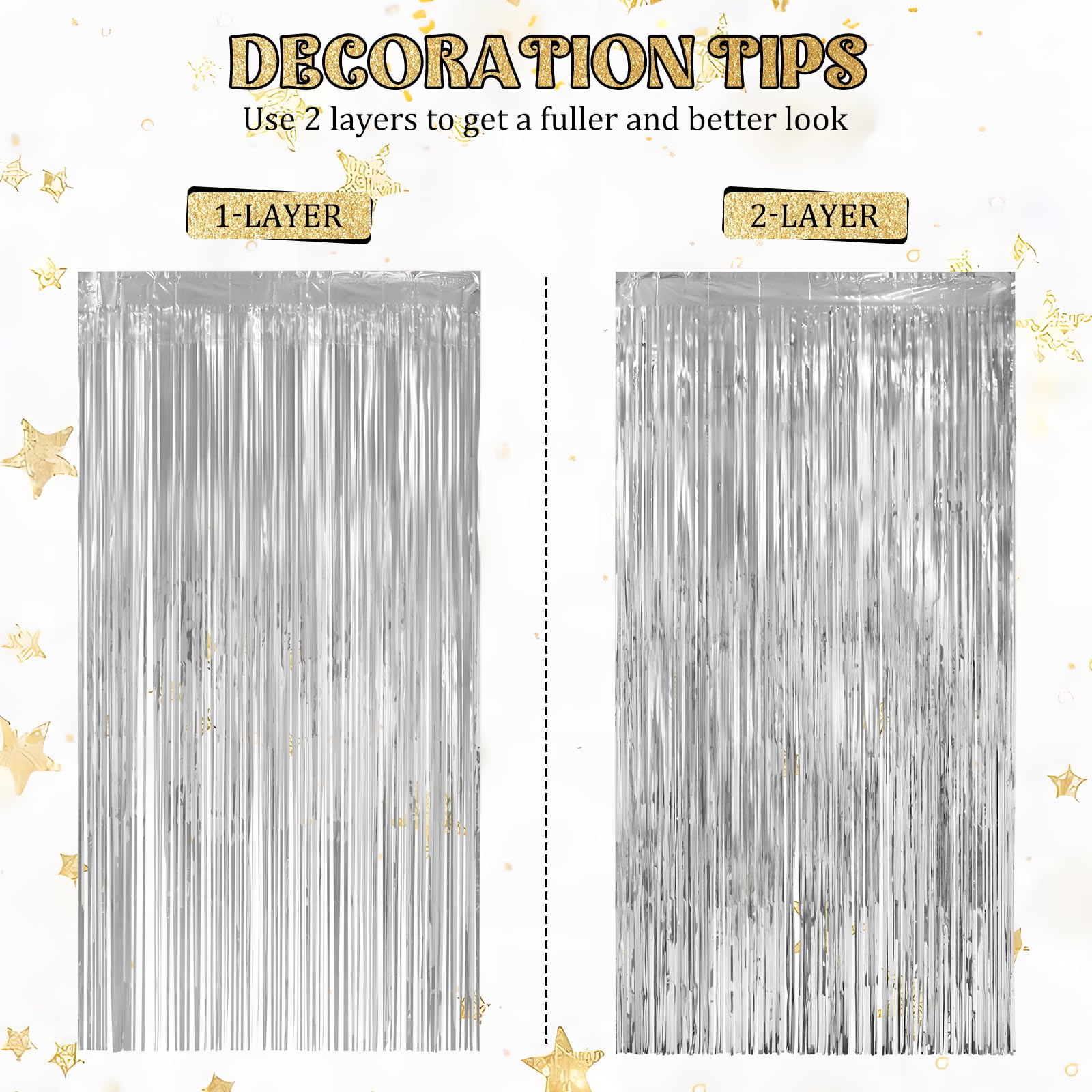 Lolstar 10 Pack Silver Party Decorations 3.3X6.6 Ft Silver Foil Fringe Curtains Tinsel Backdrop Photo Booth Prop Streamer For En