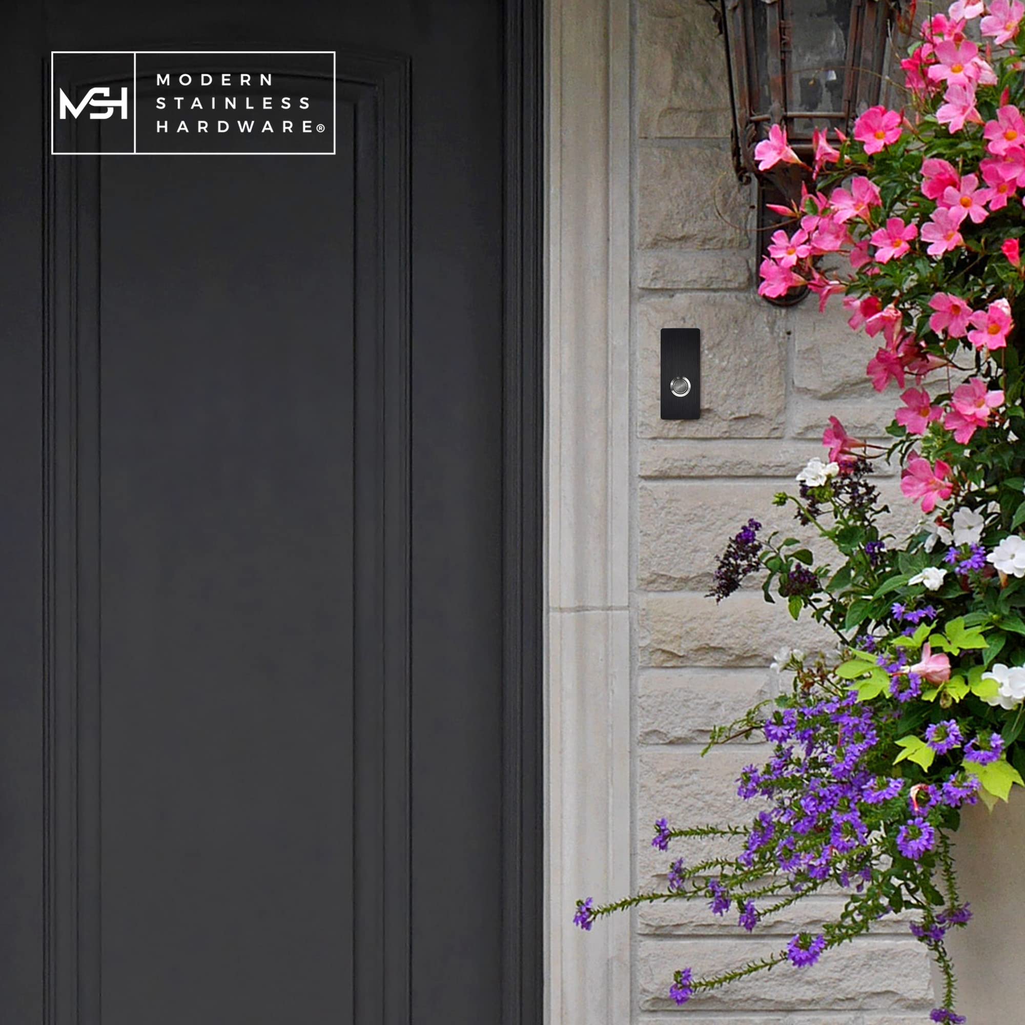 Msh Modern Stainless Hardware Model R7 Black Doorbells, R Series Anodized Aluminum Doorbells 1.37    X 3.14    X 5/32