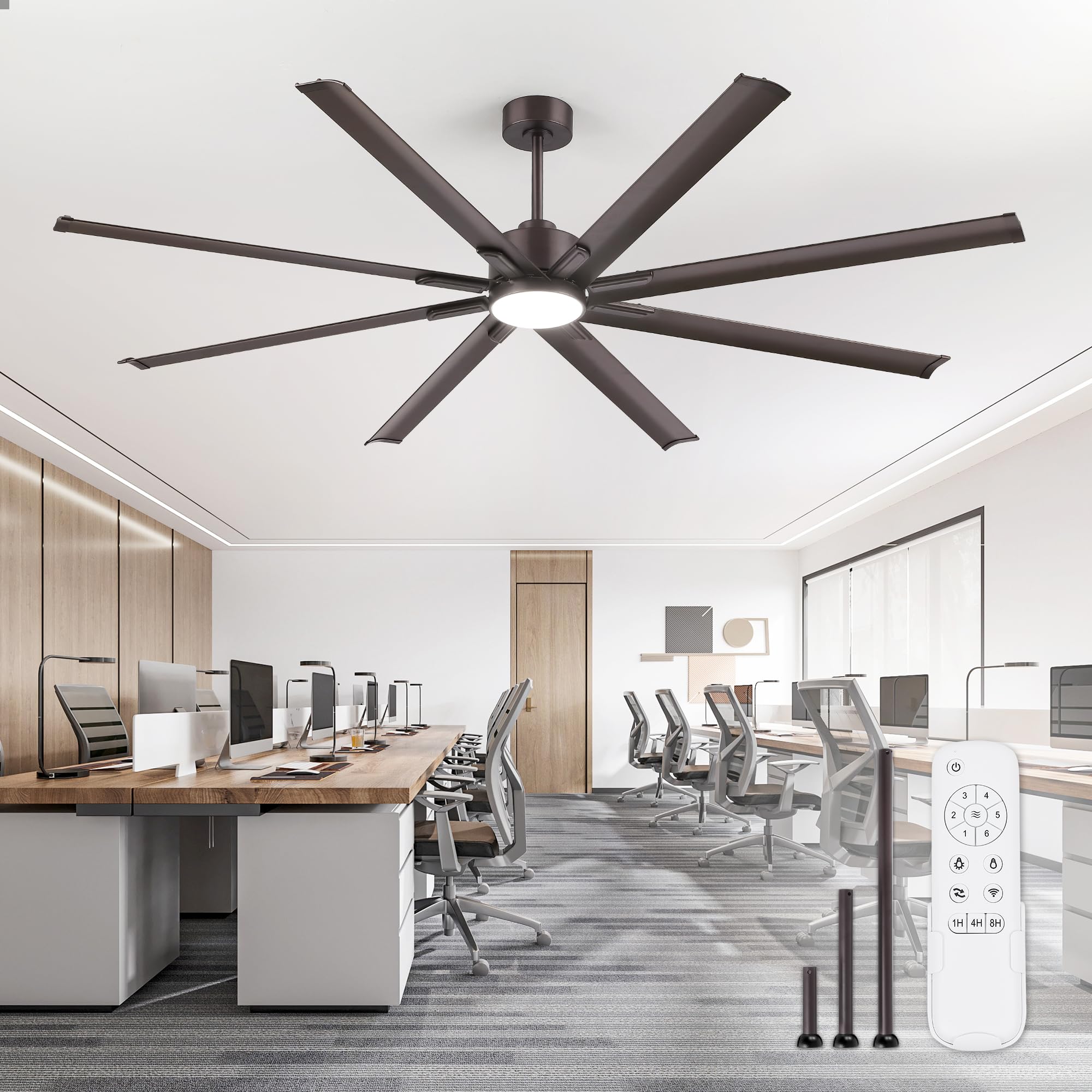 ZMISHIBO 84 Industrial Ceiling Fans with Lights, Large Ceiling Fan with 3CCT, 8 Reverisble Aluminum Blades, Quiet DC Motor, 6-Sp