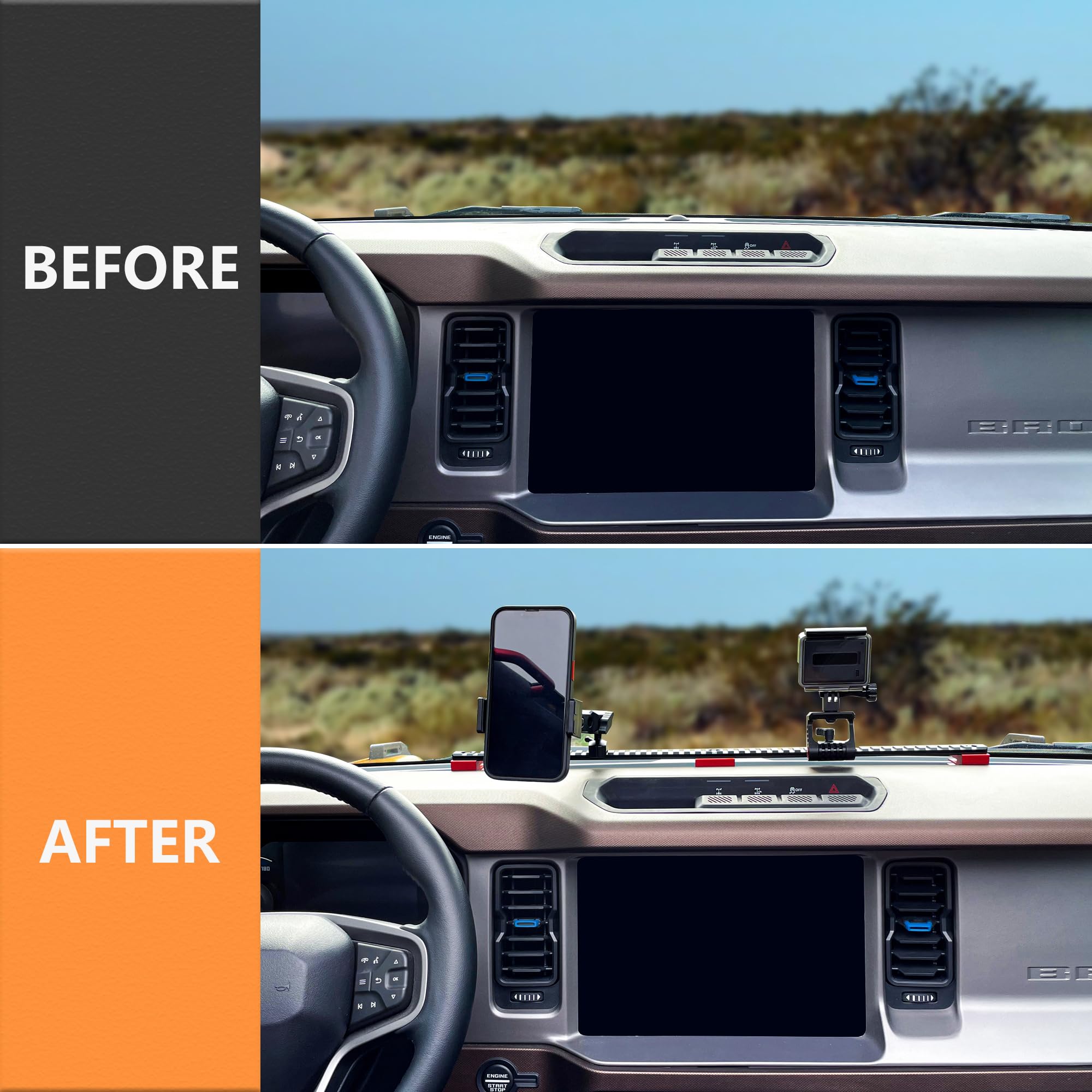 Rerpro Dash Phone Mount Long Picatinny Rail Holder For 2021 2022 2023 2024 New Ford Bronco 2/4 Door Interior Accessories Cell Ph