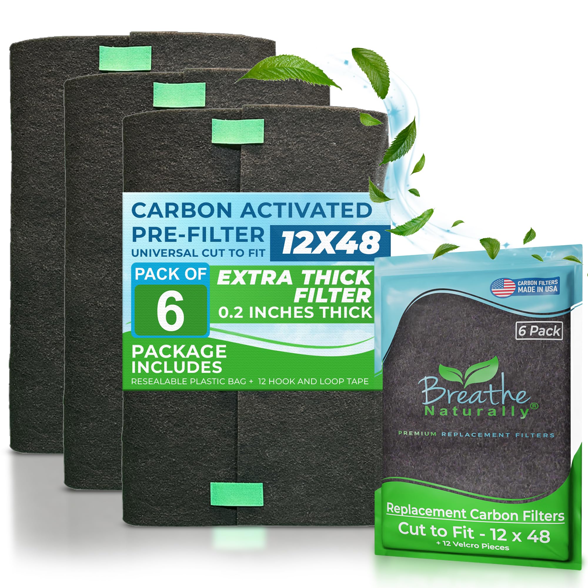 Breathe Naturally Universal 12X48 Cut To Fit Activated Carbon Filter (6 Pack) Charcoal Air Filter Sheet For Air Purifiers