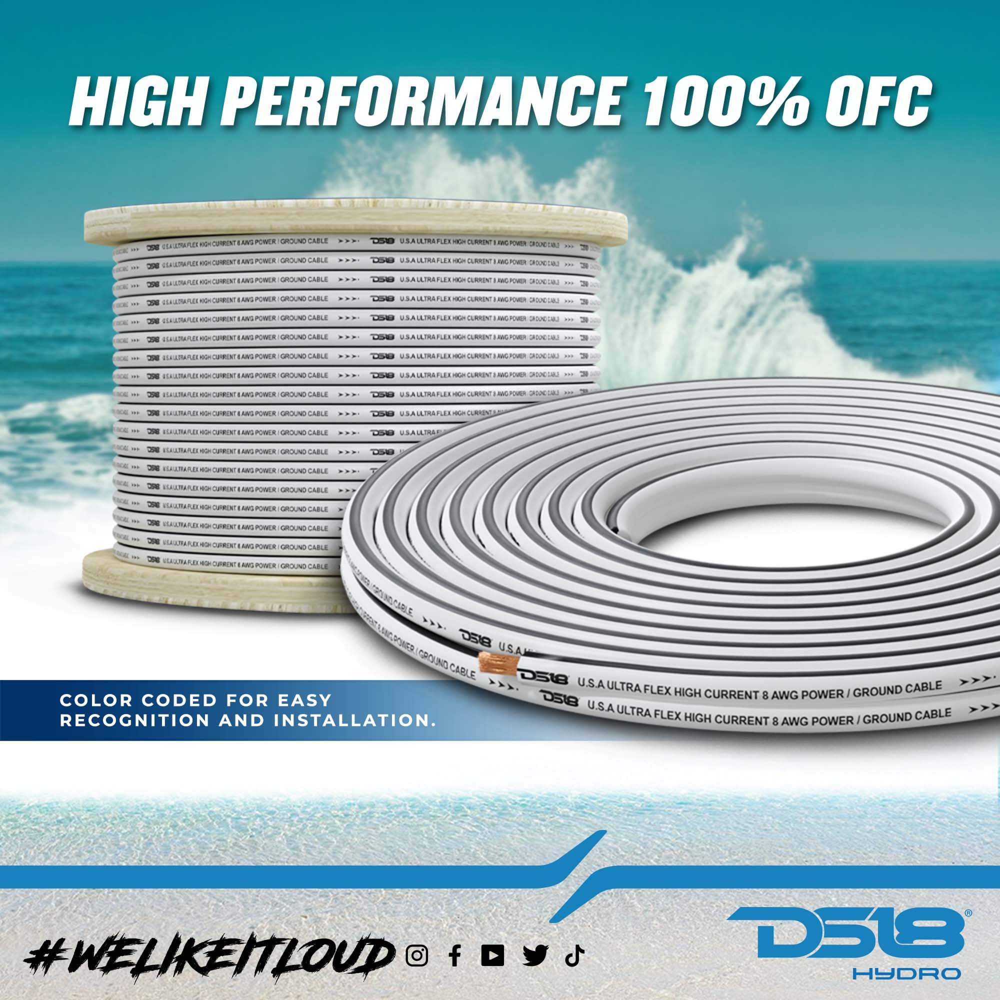 Ds18 Hydro Mofc8Ga100G Marine Wire (100 Feet) 8Awg Gauge   Ultra Flex Tinned Ofc Copper/Marine Grade Ofc Oxygen Free Copper Grou