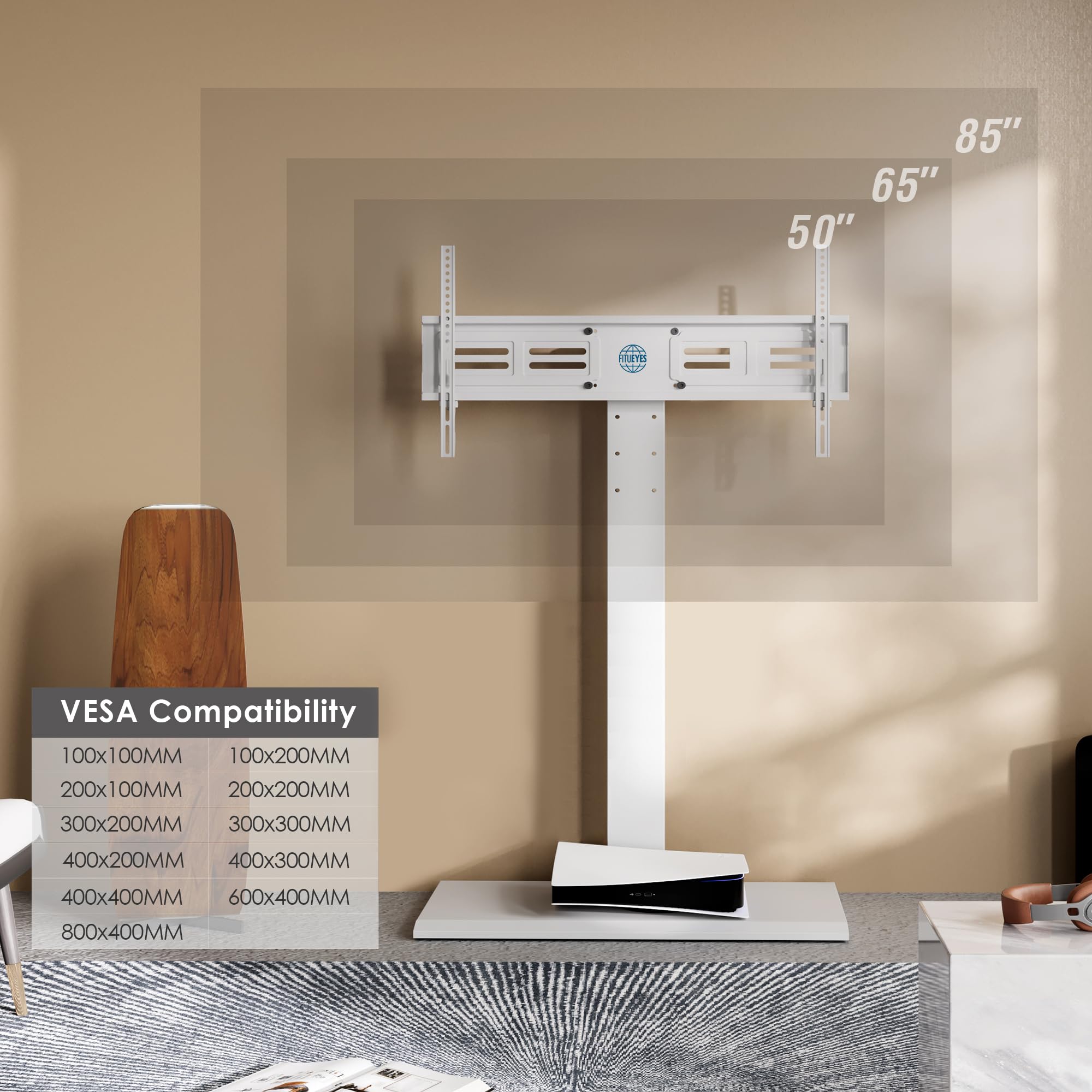 FITUEYES Iron Base Universal Floor TV Stand with Swivel Mount Space Saving for 50 85 Inch LED LCD OLED Plasma Flat Panel or Curved Screen TVs