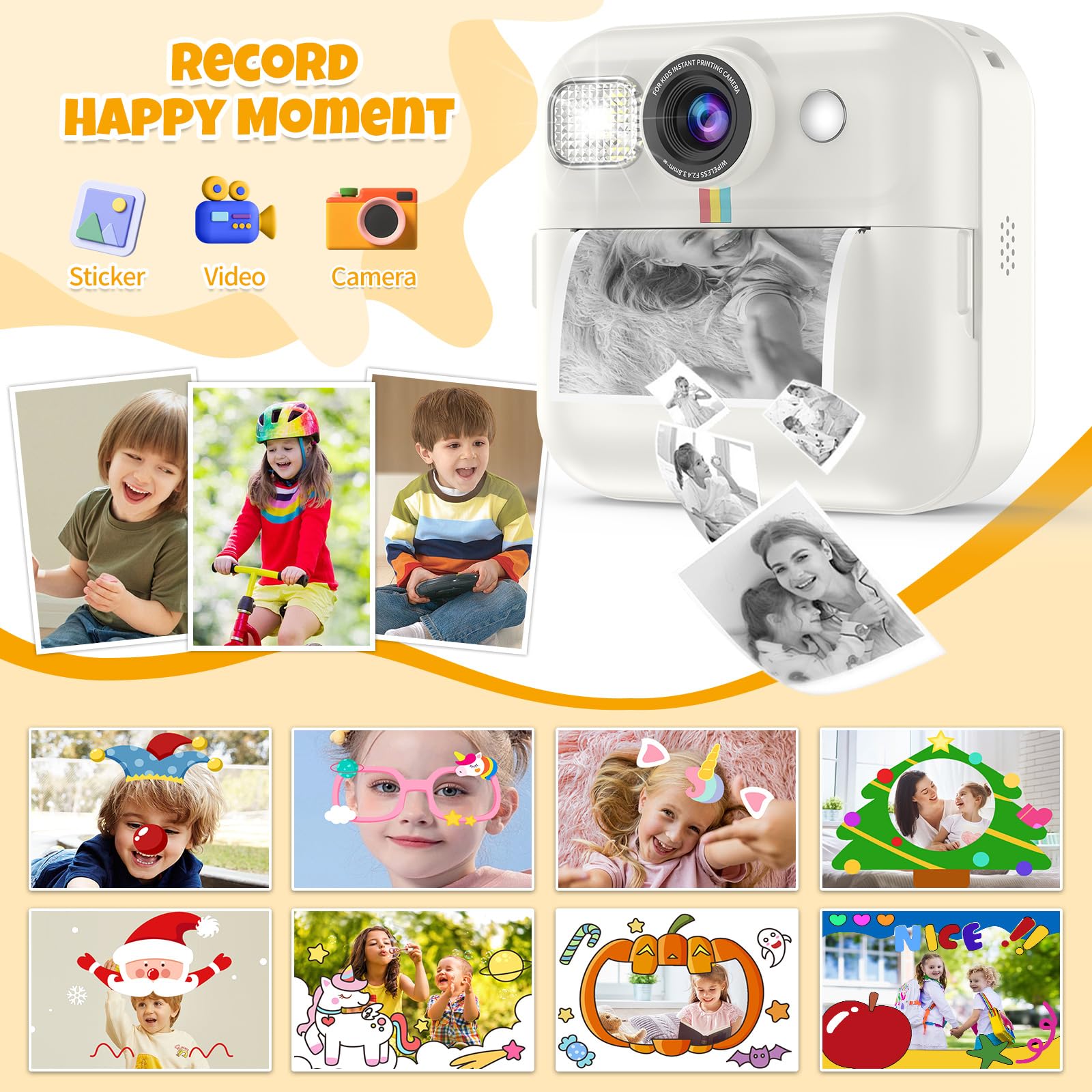 Kids Camera Instant Print Birthday Gifts For Girls Age 3 8, Toddler Camera Travel Selfie Video Camera Toys Instant Printing Came