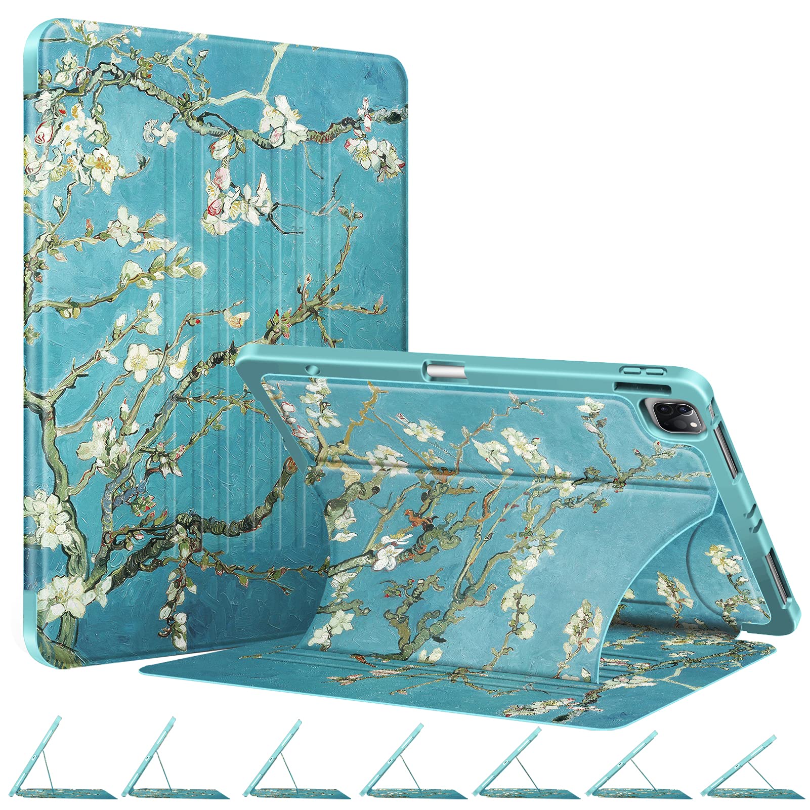 Casebot Magnetic Case For Ipad Pro 12.9 Inch 6Th Generation 2022, Multiple Angle Shockproof Rugged Stand Case, Soft Tpu Back Cover W/Pencil Holder, Also Fit Ipad Pro 12.9' 5Th/4Th/3Rd Gen, Blossom