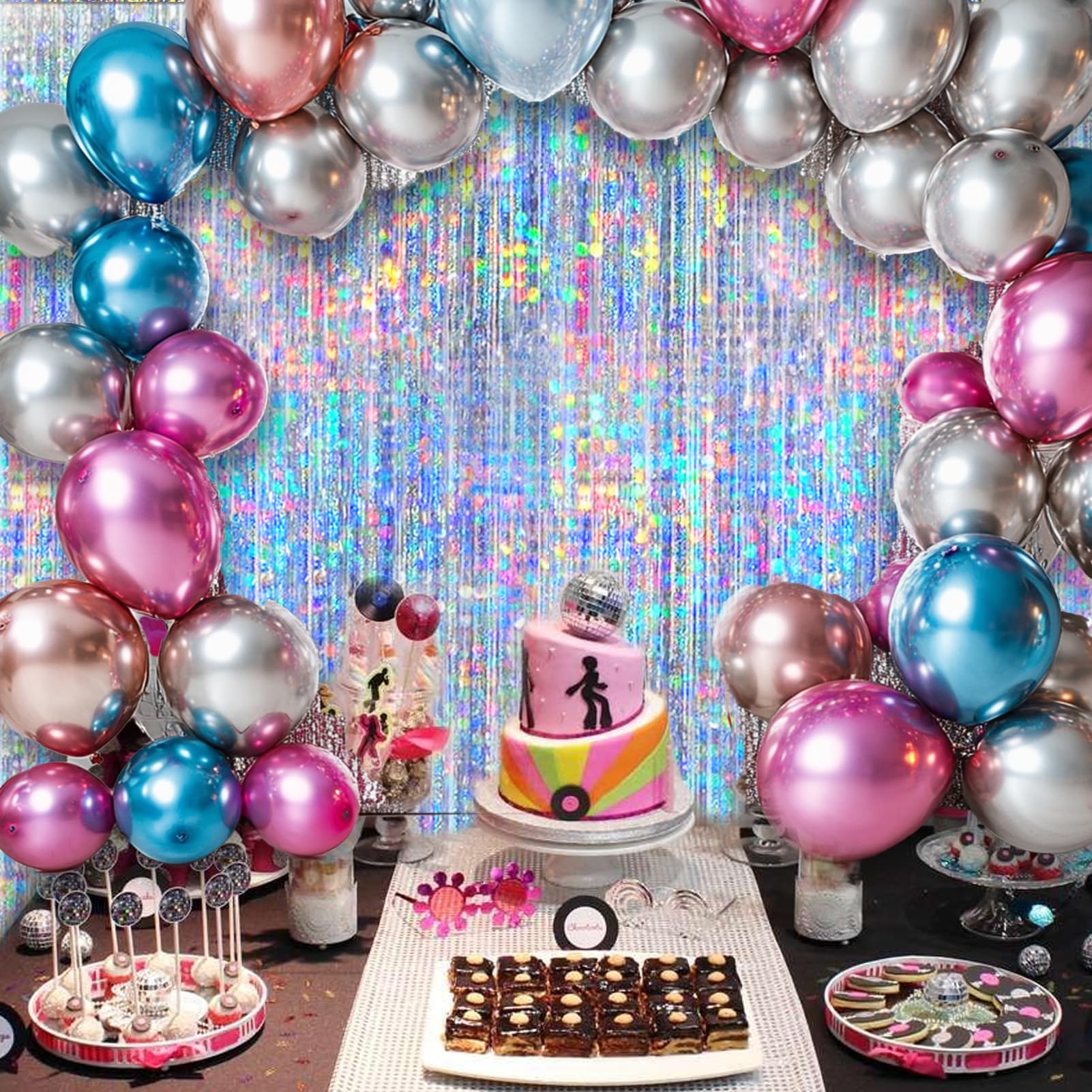 4 Packs Silver Foil Fringe Curtain, Silver Glitter Metallic Tinsel Backdrop For Birthday, Wedding, Baby Shower, 70S 80S 90S Them