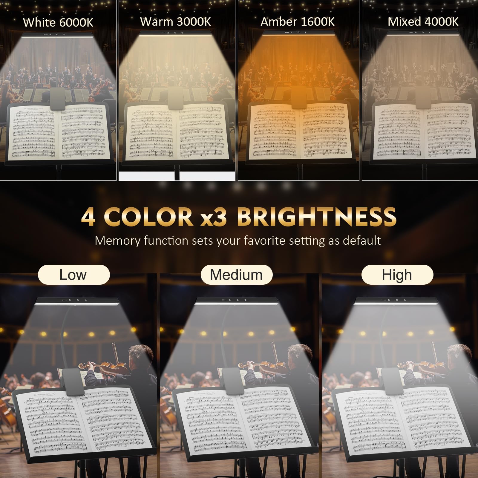 Professional 47 Led Rechargeable Music Stand Light - Eye Caring Clip On Piano Lights, 4 Color & 3 Brightness, Usb-C, Up To 110 H