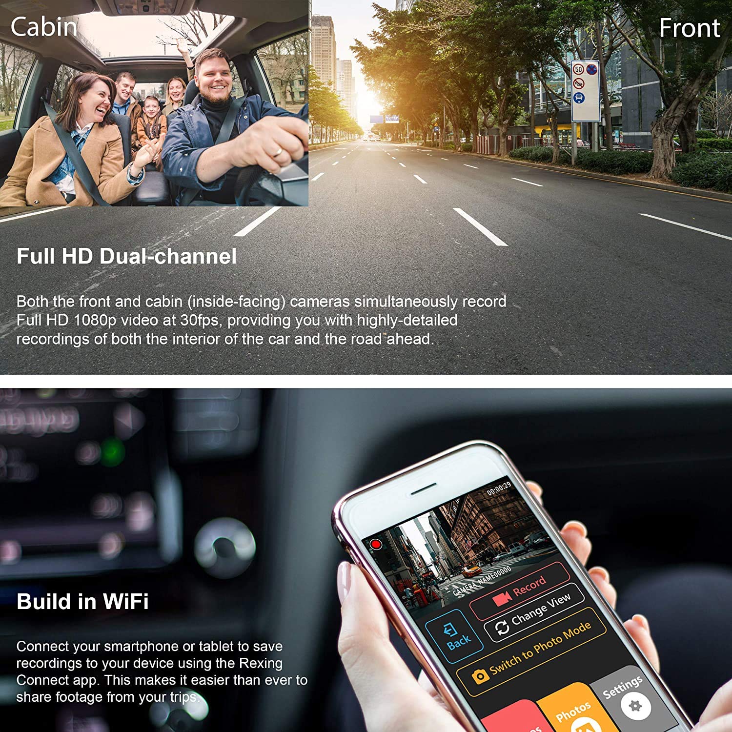 Rexing V3 Basic Dual Camera Front And Inside Cabin Infrared Night Vision Full Hd 1080P Wifi Car Taxi Dash Cam With Supercapacito