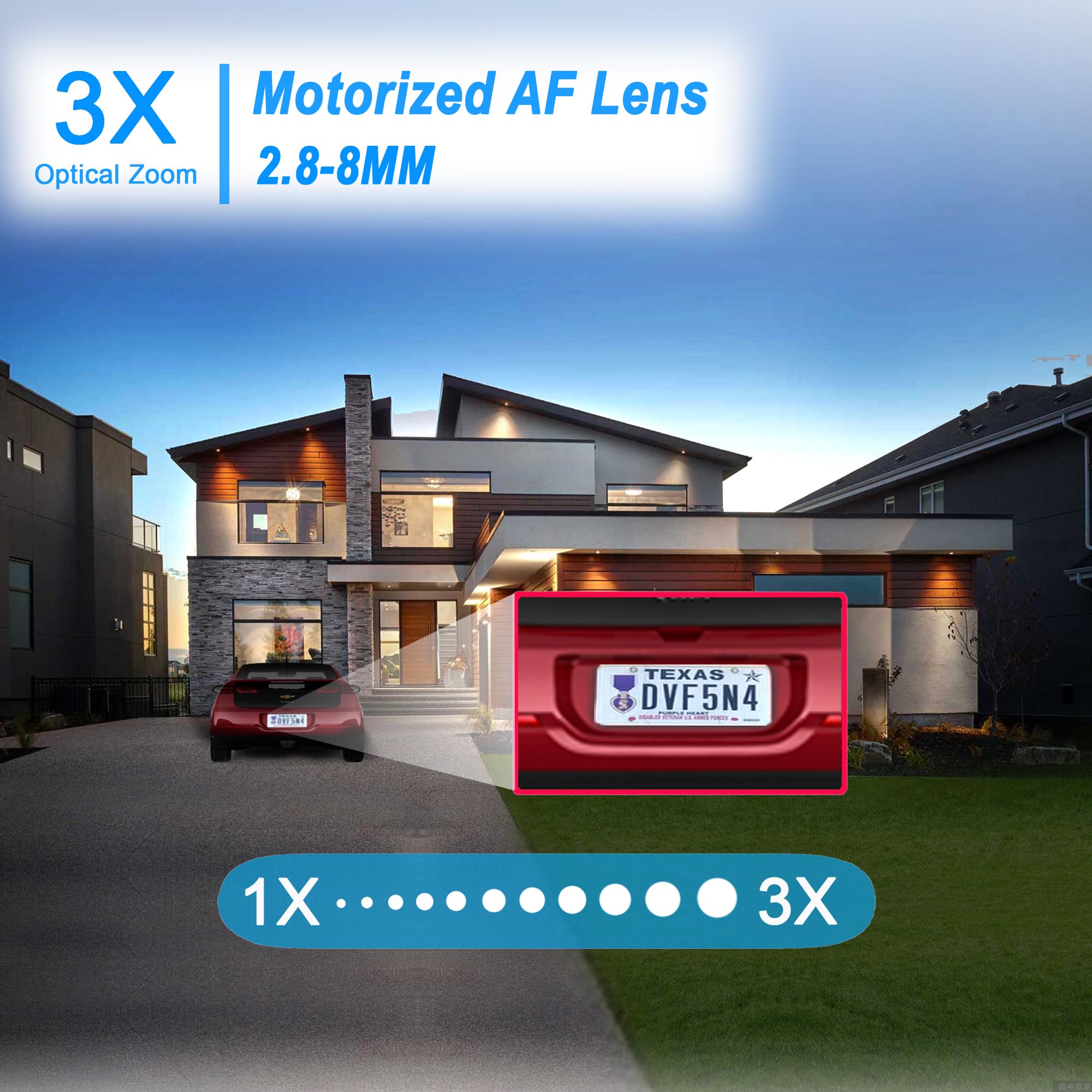 Real Hd 6Mp 3X Zoom Color Poe Ip Camera Outdoor 2.8 8Mm Motorized Varifocal Lens, Wide Angle 105 Fov, 98Ft Night Vision, H.265,