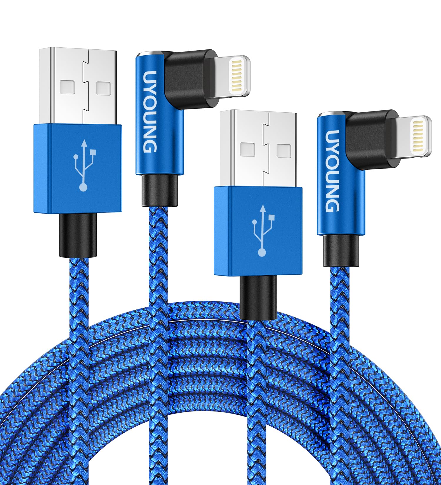 90 Degree Iphone Charger 6 Ft 2 Pack Apple Mfi Certified Lightning Cable Long Nylon Right Angle Fast Iphone Charging Cord Compat