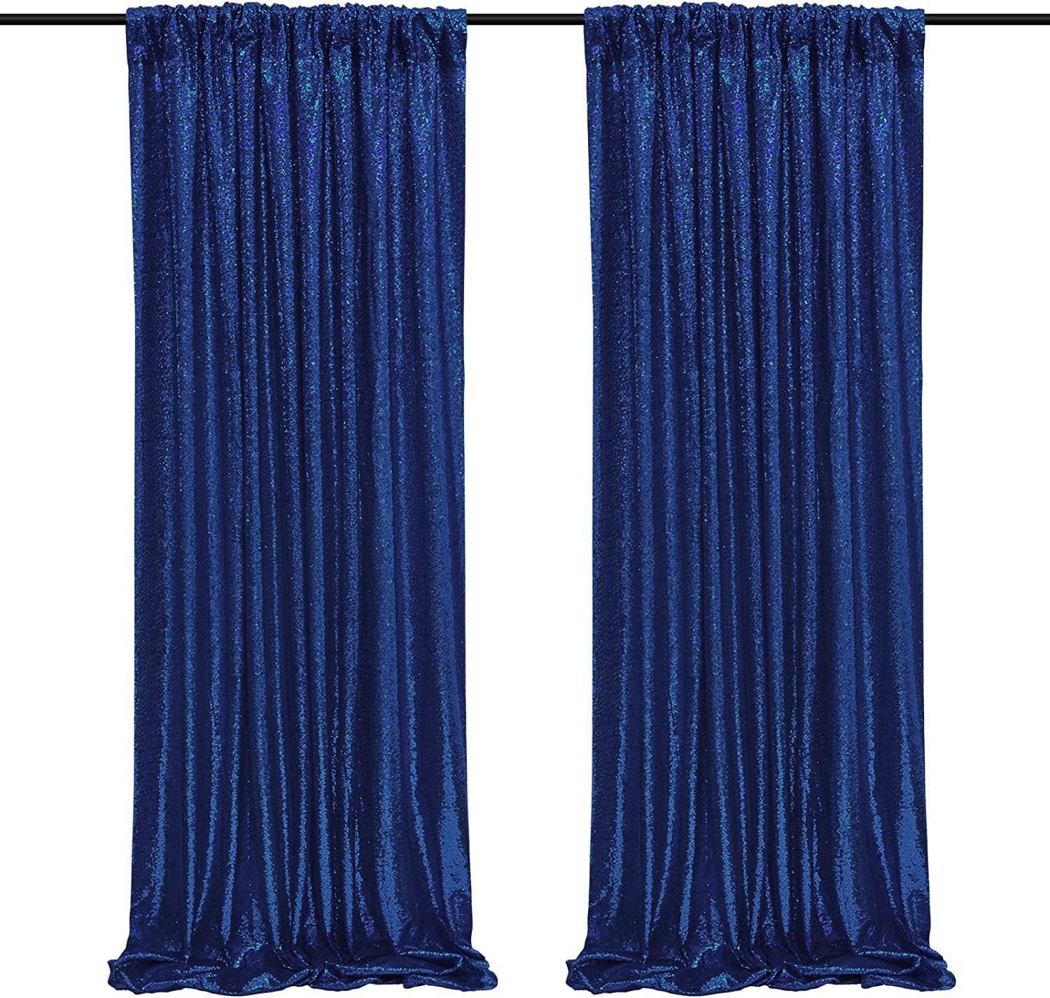 Poise3Ehome 2Pcs 2Ft X 8Ft Navy Blue Sequin Backdrop Curtain,Navy Blue Glitter Photography Background For Independence Day,Memor