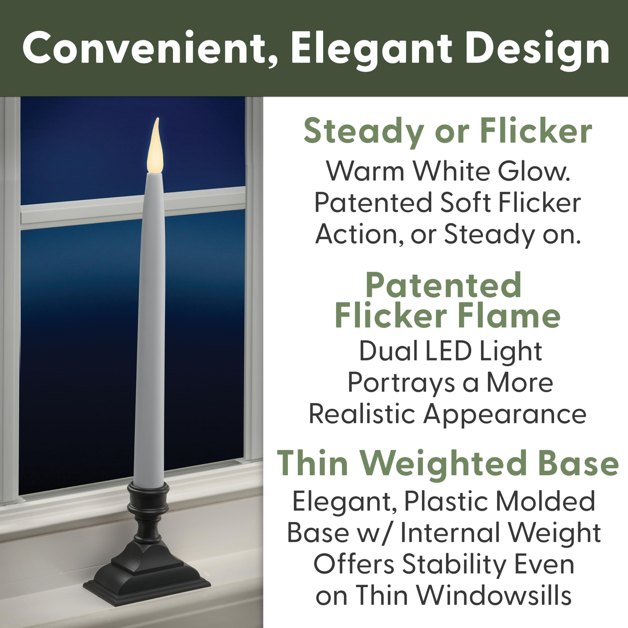 612 Vermont Battery Operated Led Window Candles With Timer, Remote Control, Warm White Flicker Or Steady On, Vtr1660P-4 (Pack Of