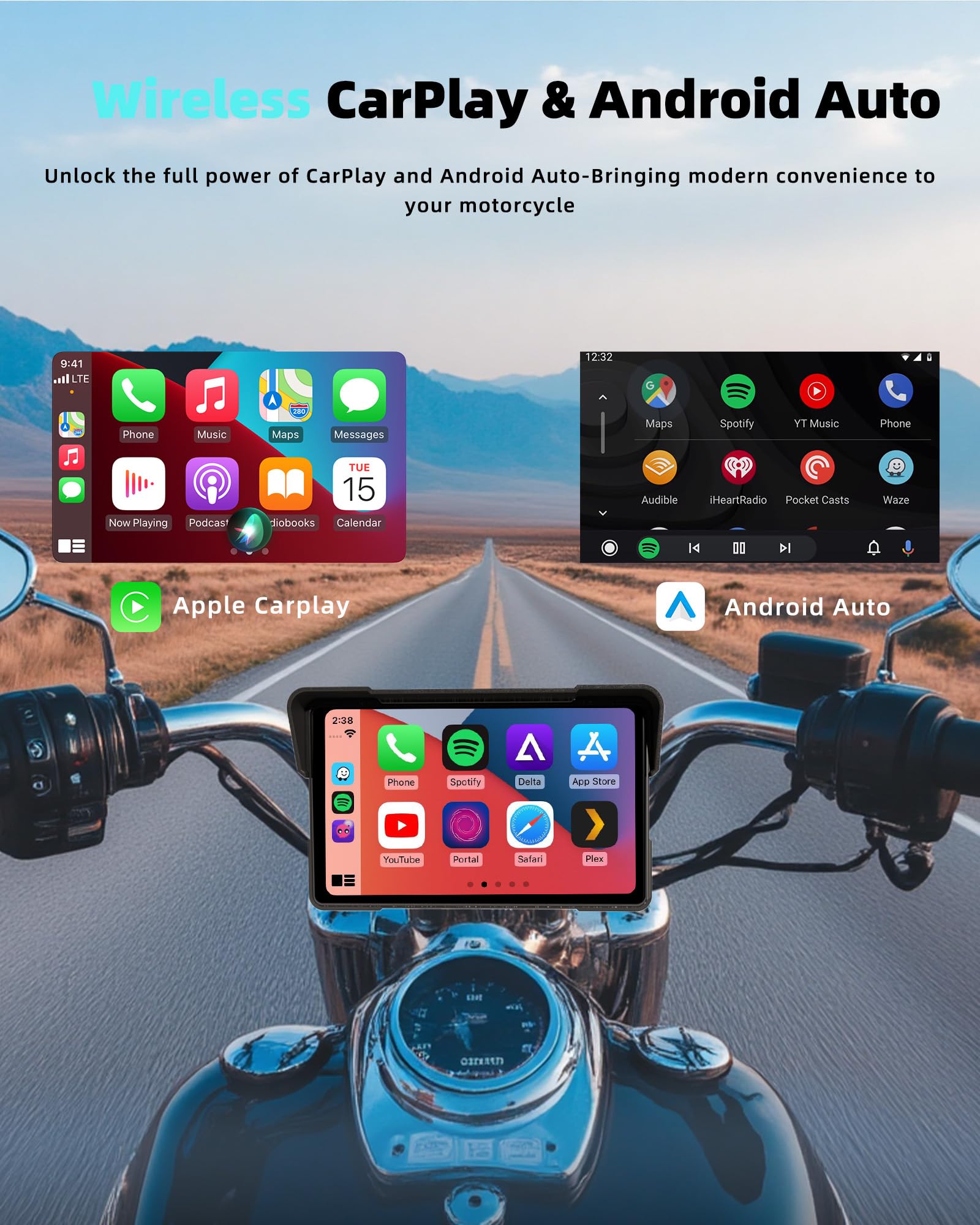 2025 Motorcycle Carplay Screen 7 4K+1080P Dash Cam Front And Rear Android Auto Wireless Carp Lay Waterproof For Moto With Dual C
