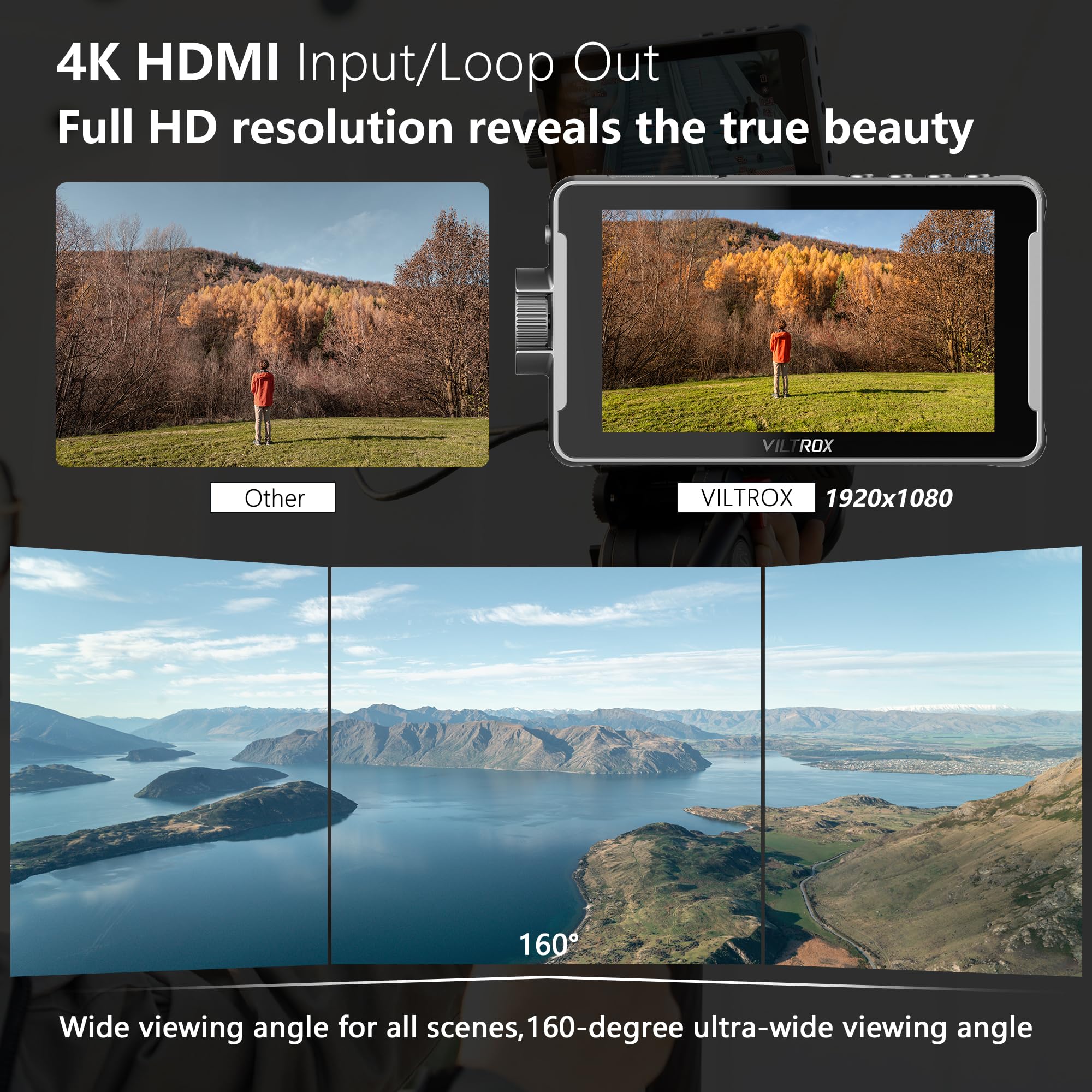 Viltrox Dc-550 Pro Touchscreen Camera Field Monitor 4K Hdmi (5.5 Inch) Dslr Camera Monitor With Battery Sunshade Hood 3D Lut Pea