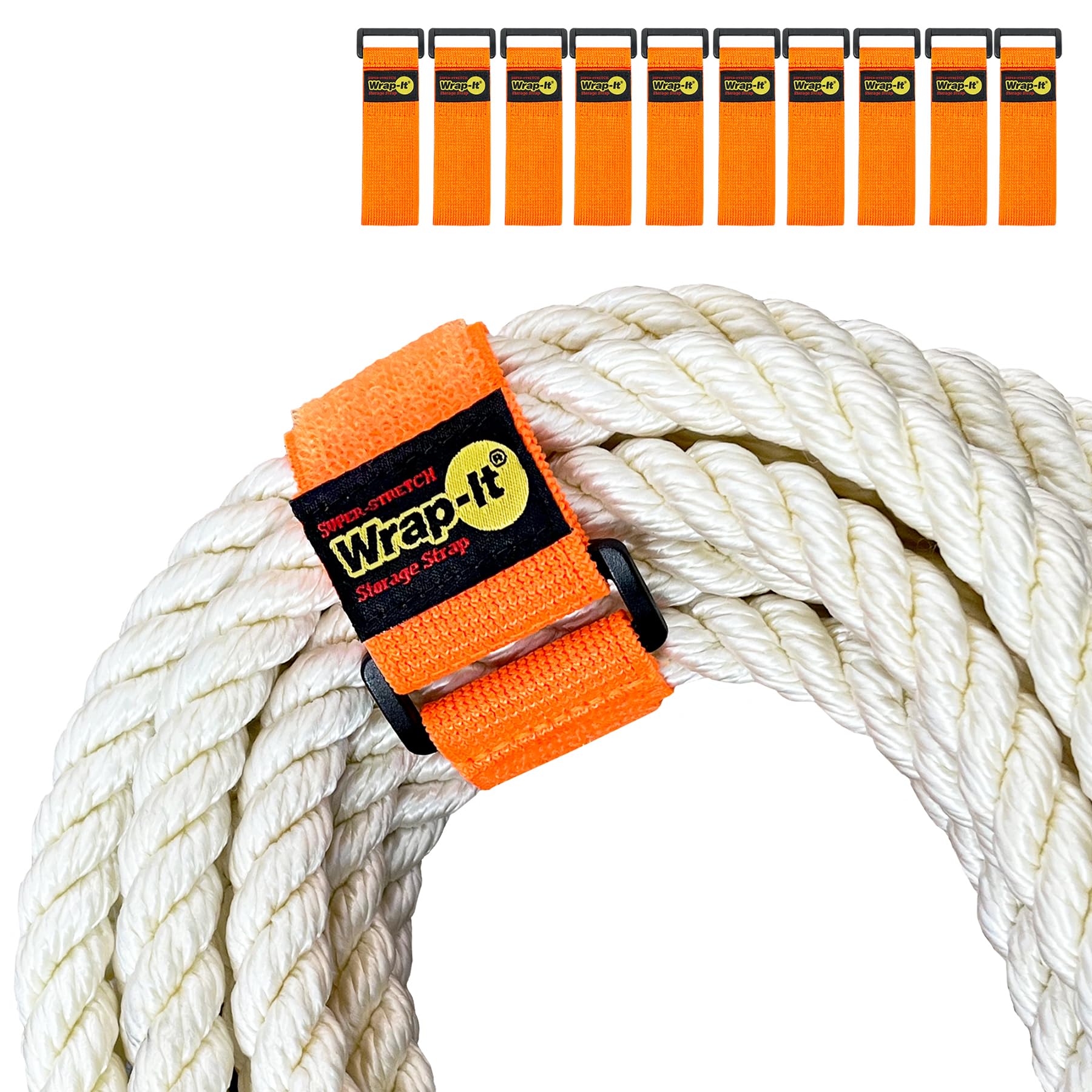 Super Stretch Wrap It Storage Straps   (10) 9'' Orange   Elastic Hook And Loop Cinch Straps   Extension Cord Organizer, Hose And