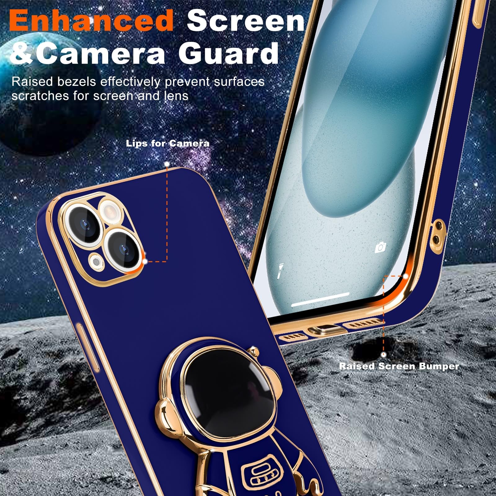 Pepmune For Iphone 15 Plus Case, Cute 3D Astronaut Stand With [2 Screen Protector] [Camera Protection] Kickstand Shockproof Blin