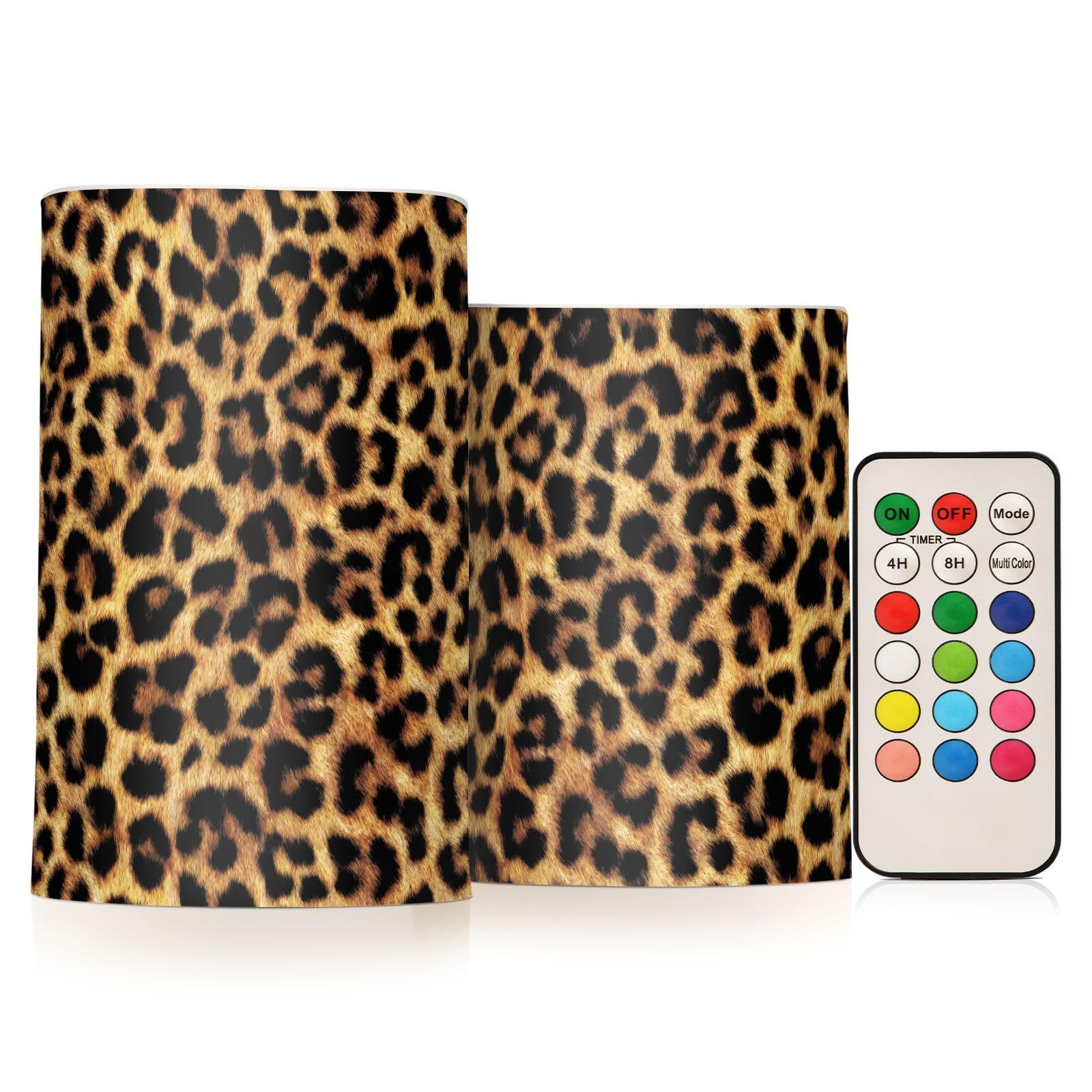 BOENLE Flickering Flameless Candles, Leopard Texture LED Candles with Remote Timer, Set of 2 Battery Operated Candle for Valenti
