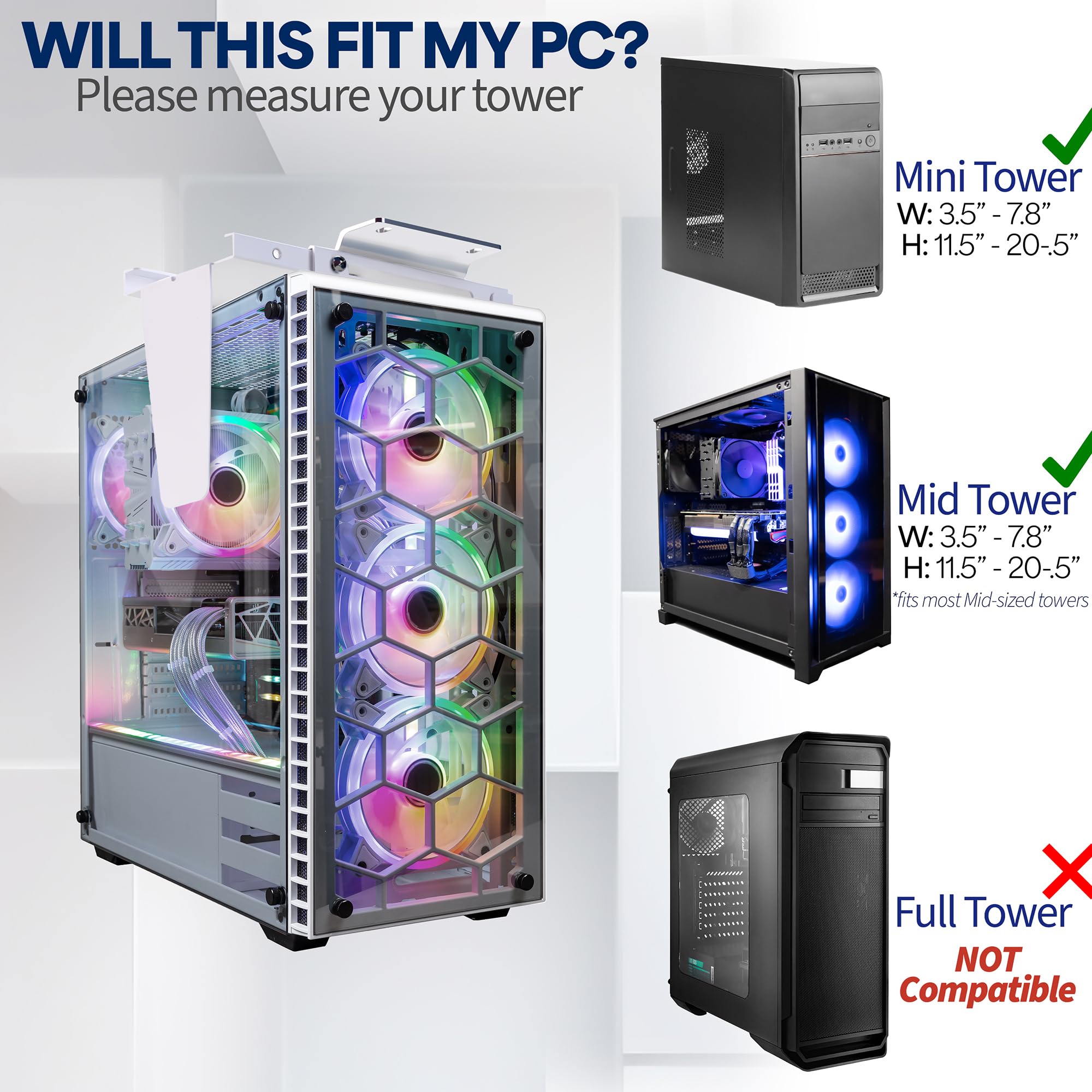 VIVO Adjustable Under Desk and Wall Mount for PC 3.5   7.8 inches Wide, Computer Case CPU Holder with Swivel and Secure Locking, White, MOUNT PC01W