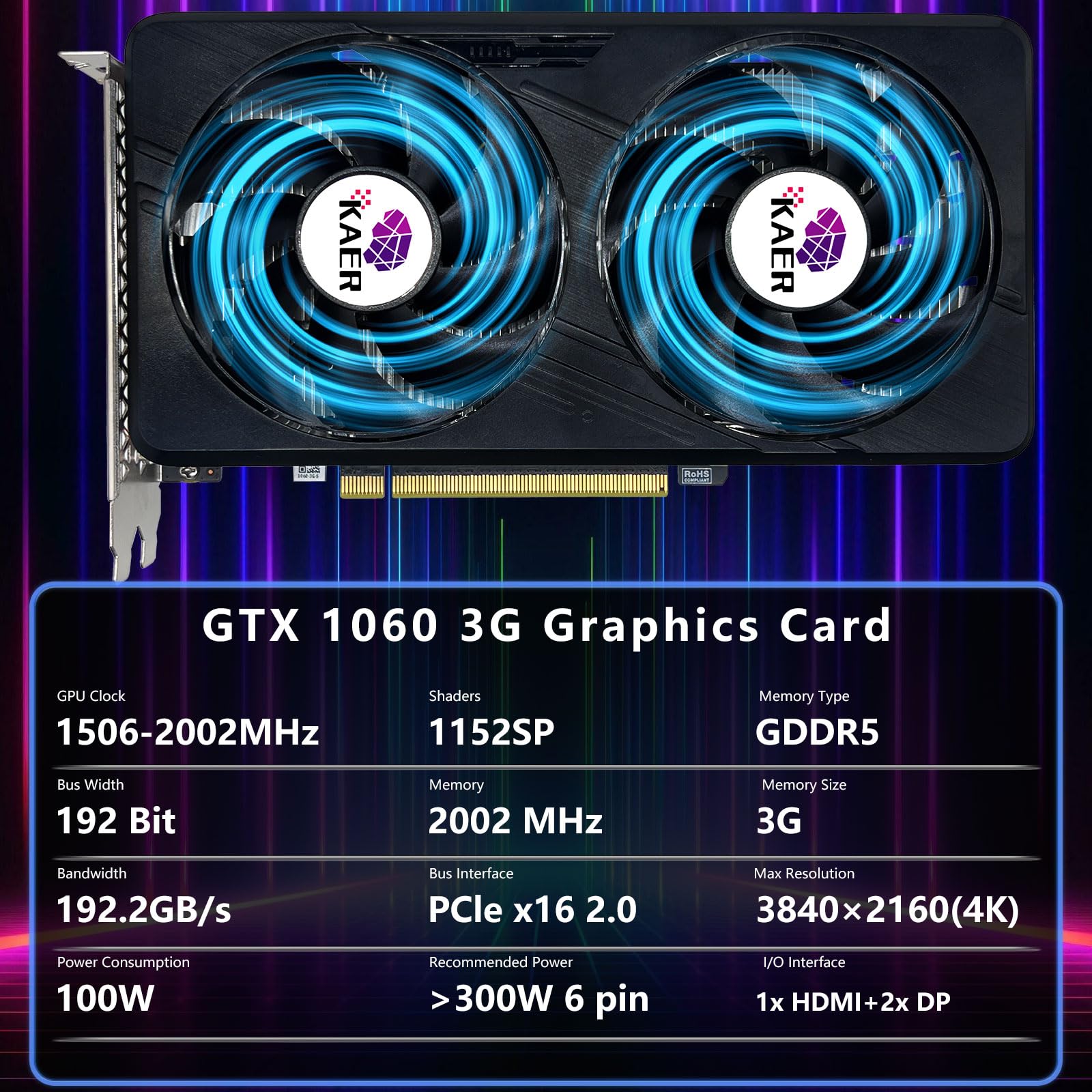 Kaer Nvidia Geforce Gtx1060 Gaming Graphics Card(Pcie  16 2.0