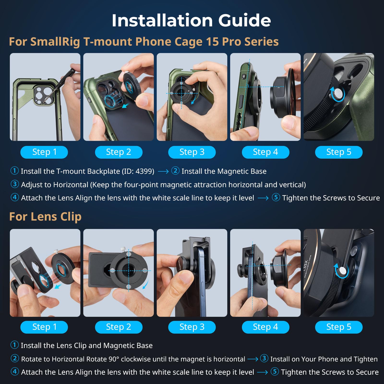 Smallrig 1.33X Anamorphic Lens For Mobile Phone, 2.4:1 Wide Screen Deformation Filmmaking Lens With T-Mount, Phone Cinematic Len