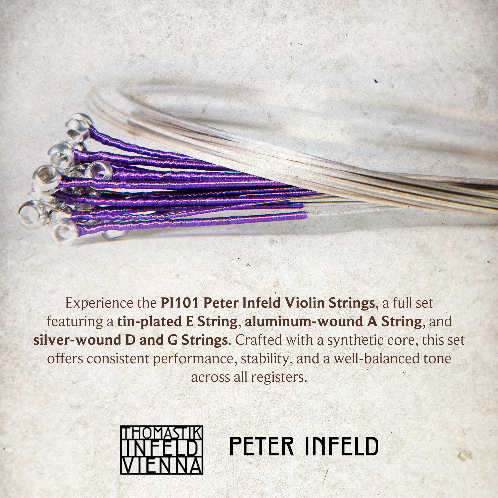 Thomastik Infeld Peter Infeld Violin Strings 4/4 Full Set With Platinum E   Synthetic Core 4/4 Violin Strings Including Platinum