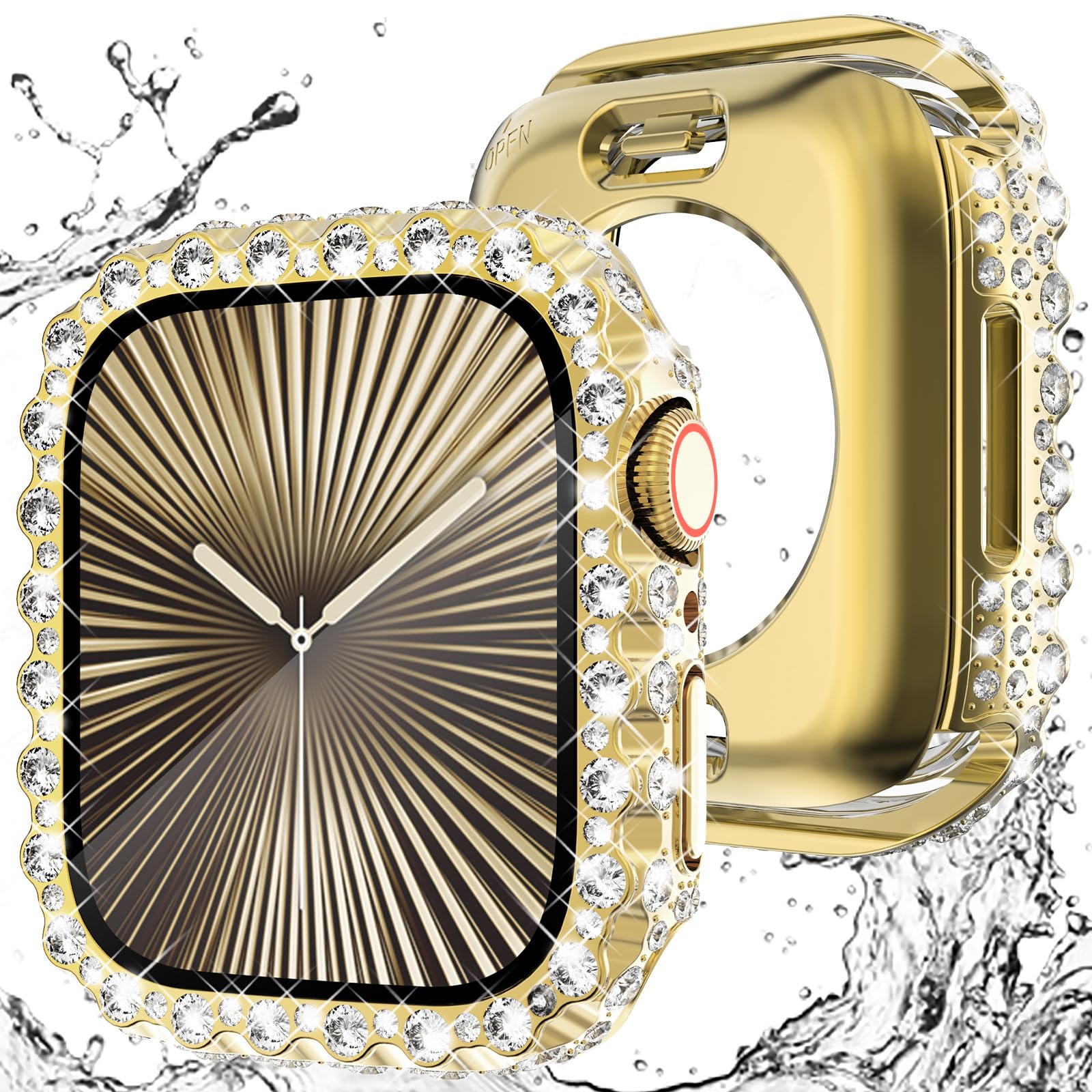 WINGLE 2 in 1 Waterproof Case for Apple Watch Series 11 10 42mm Screen Protector Case, Bling Lace Edge Diamond Face Cover Glitte