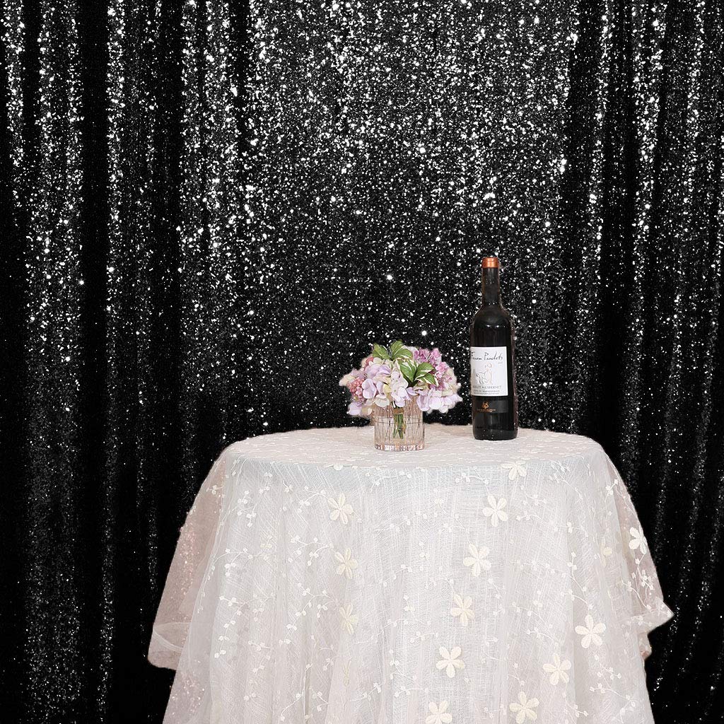 Juya Delight Sequin Backdrop Curtains Black Glitter Photo Booth Backdrop For Party Wedding Decoration,Black
