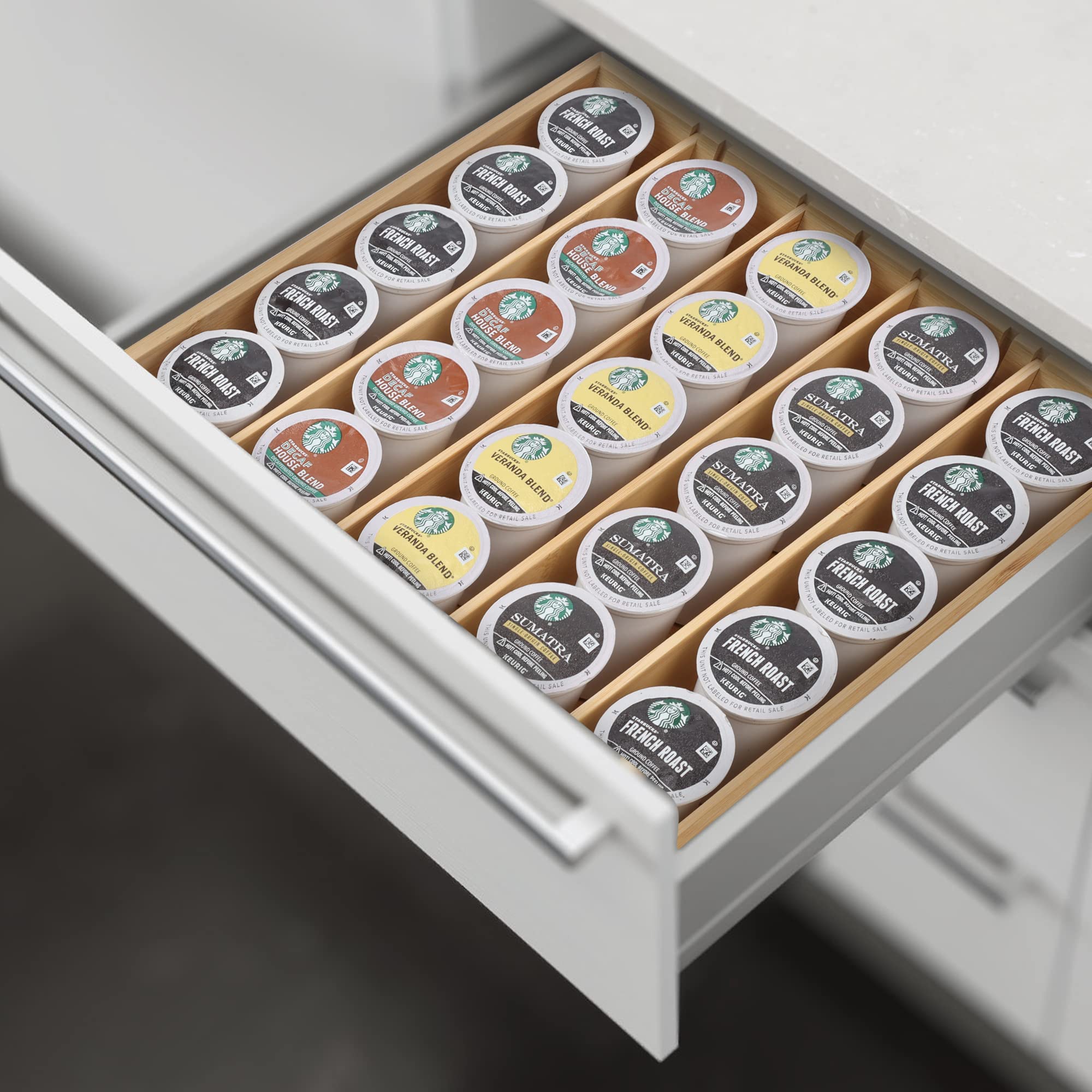 Minboo Bamboo K Cup Holder For Drawer Or Countertop Coffee Pod Holder 25 36 K Cup Pod Storage Tea Bag Organizer K Cup Storage Fo