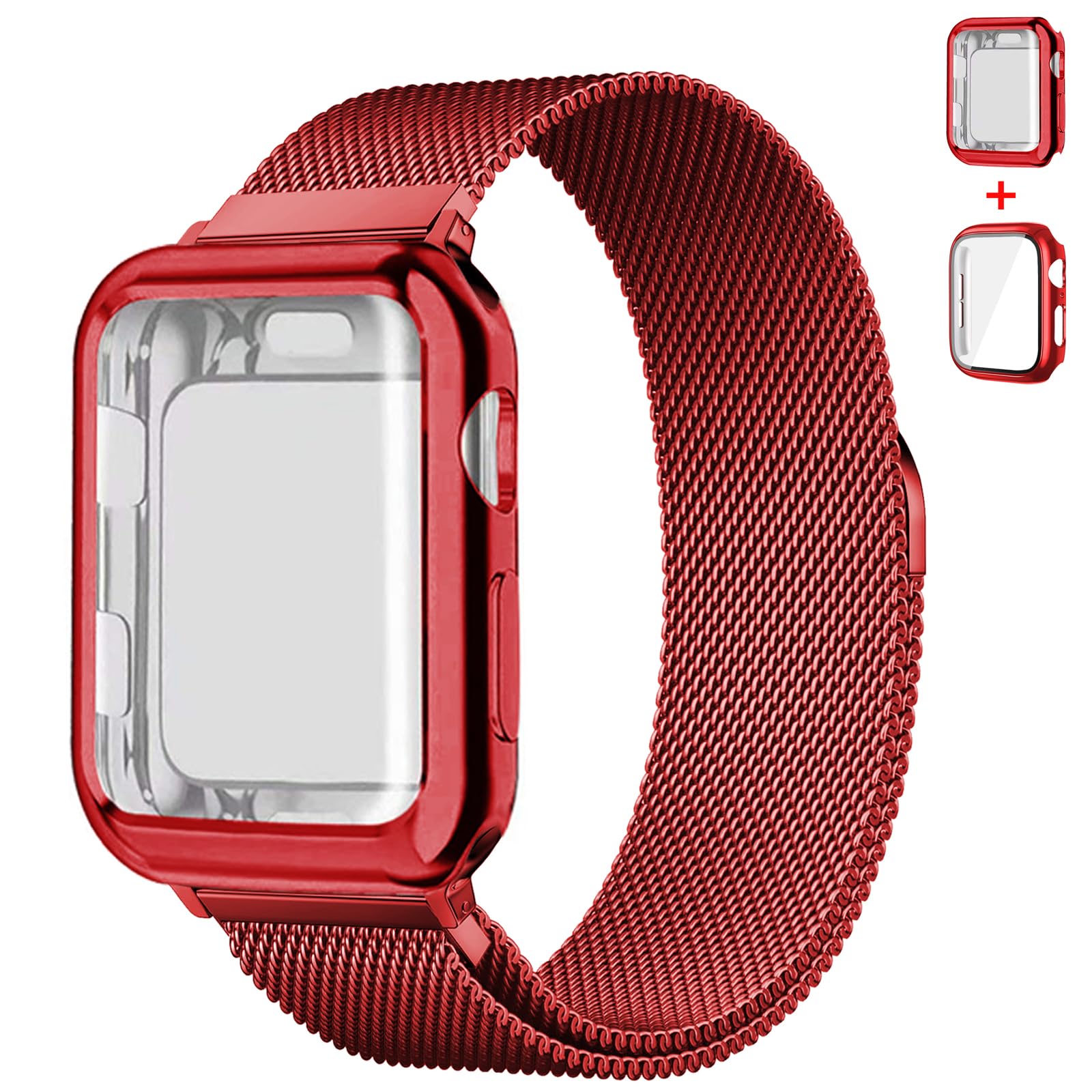 Magnetic Band And Case For Apple Watch Band 38Mm 40Mm 41Mm 42Mm 44Mm 45Mm 46Mm Women/Men,Stainless Steel Milanese Loop Bracelet