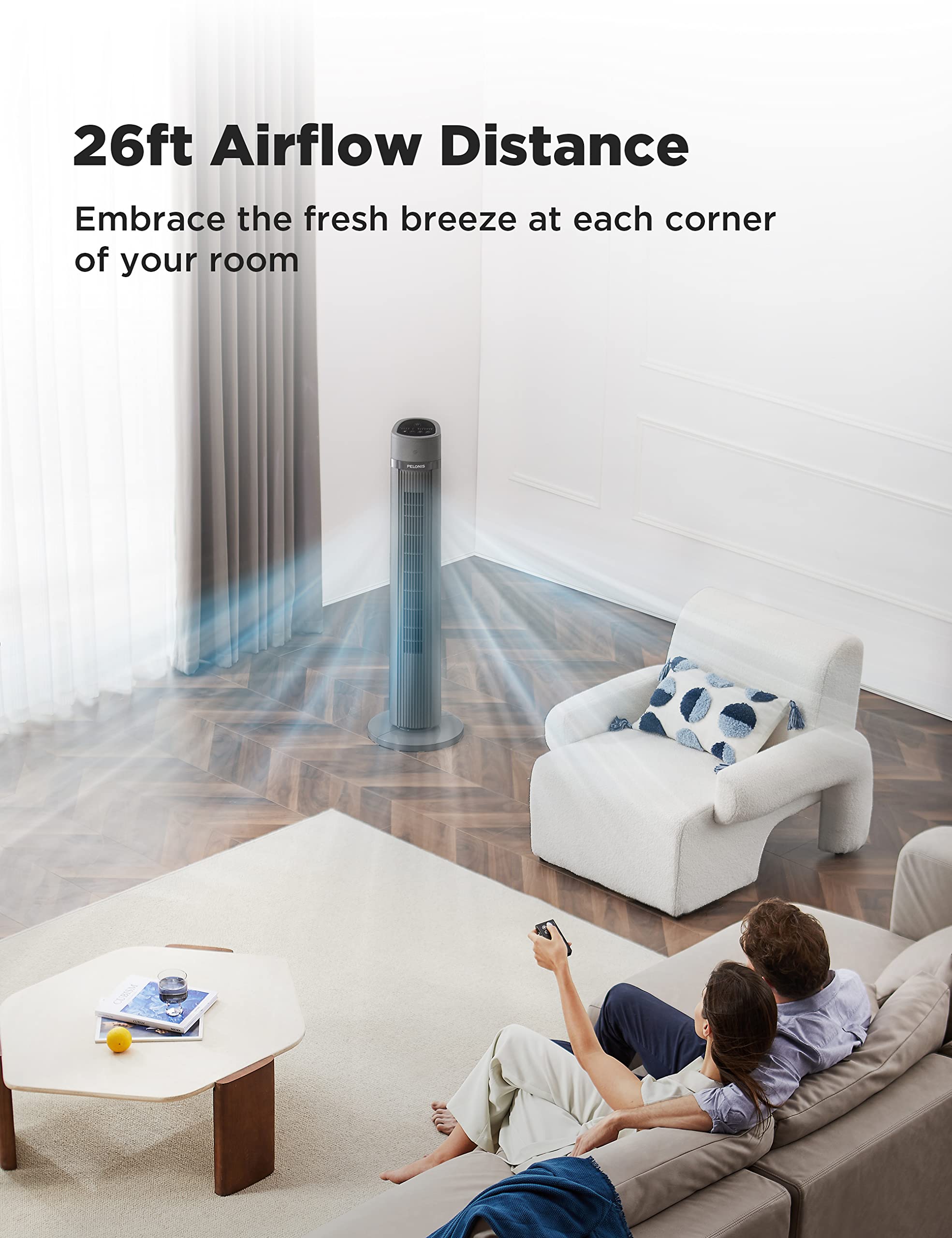 Pelonis 40''Oscillating Tower Fan | Remote Control | Quiet Stand Up | 3 Speed Settings | 3 Modes |15 Hour Timer | Led Display |