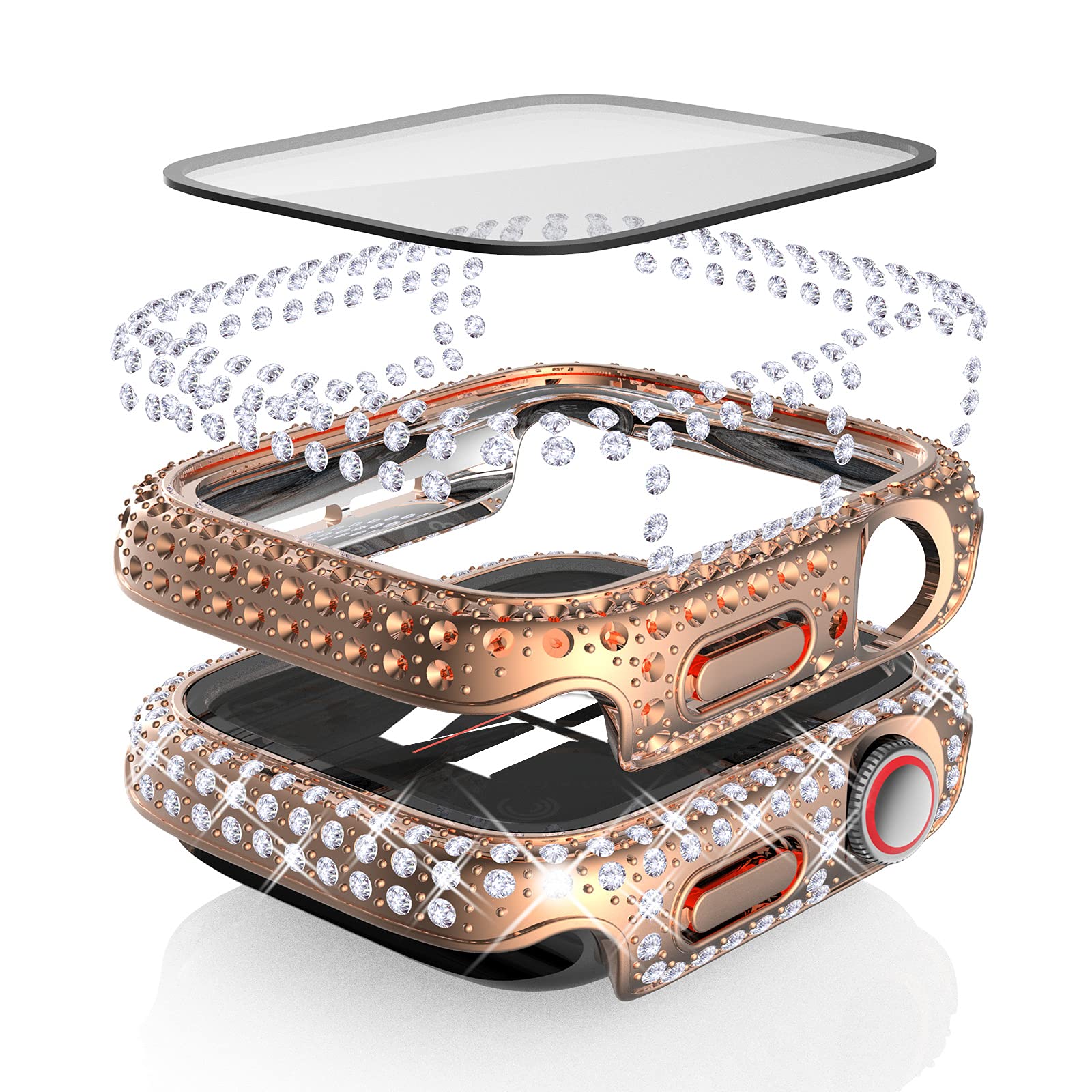 Fullife 3 Pack Compatible With Bling Apple Watch Series 9 41Mm Cases Crystal Diamond Protective Bumper Covers With Screen Protec
