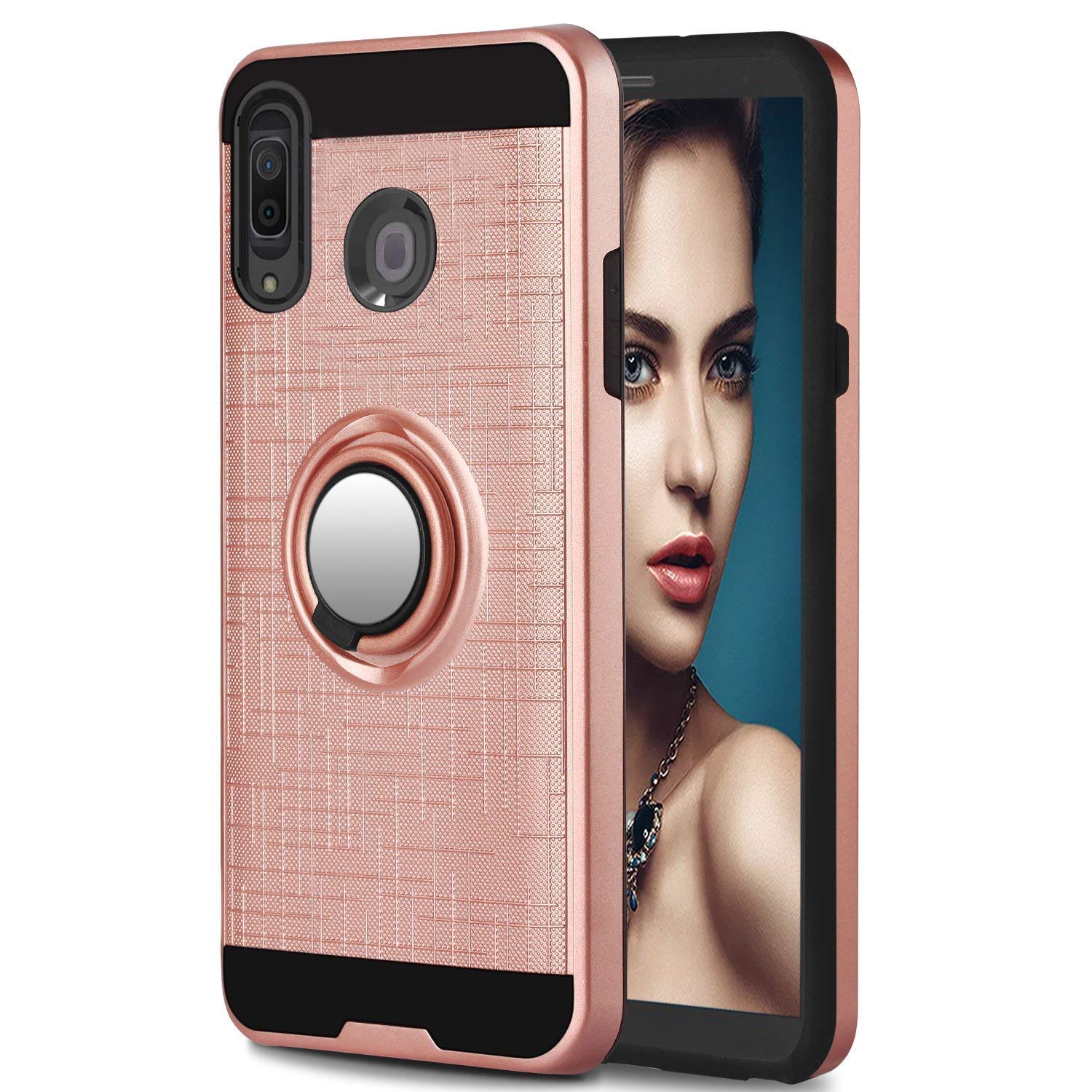 Lozetor Galaxy A50/A30/A20 Case With Hd Screen Protector, Dual Layer Shockproof Case With 360 Degree Rotating Ring Holder Kickst