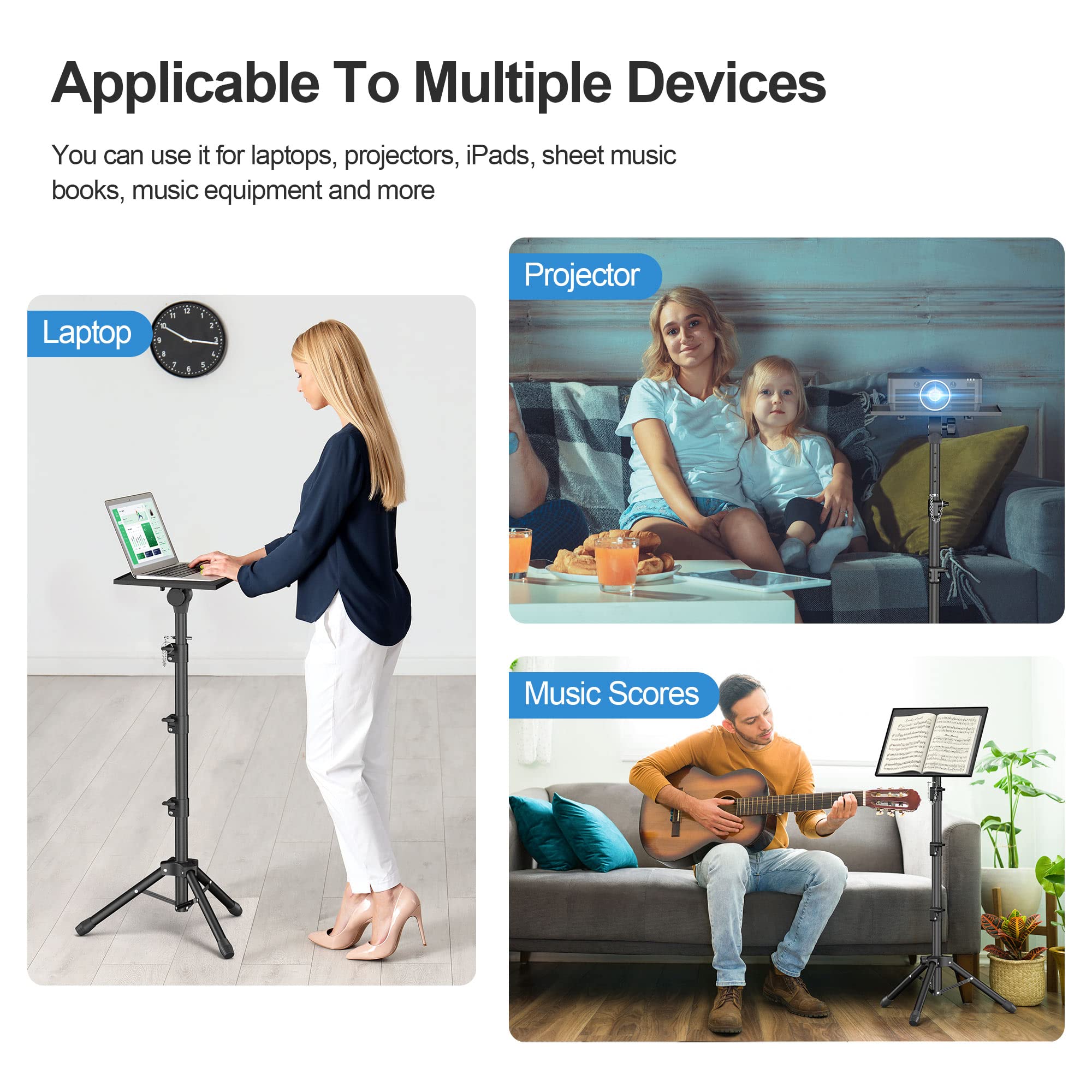 Facilife 63'' Tall Projector Stand Tripod,Laptop Tripod Projector Stand Adjustable Height 22 To 63 Inches, Projector Tripod Stan