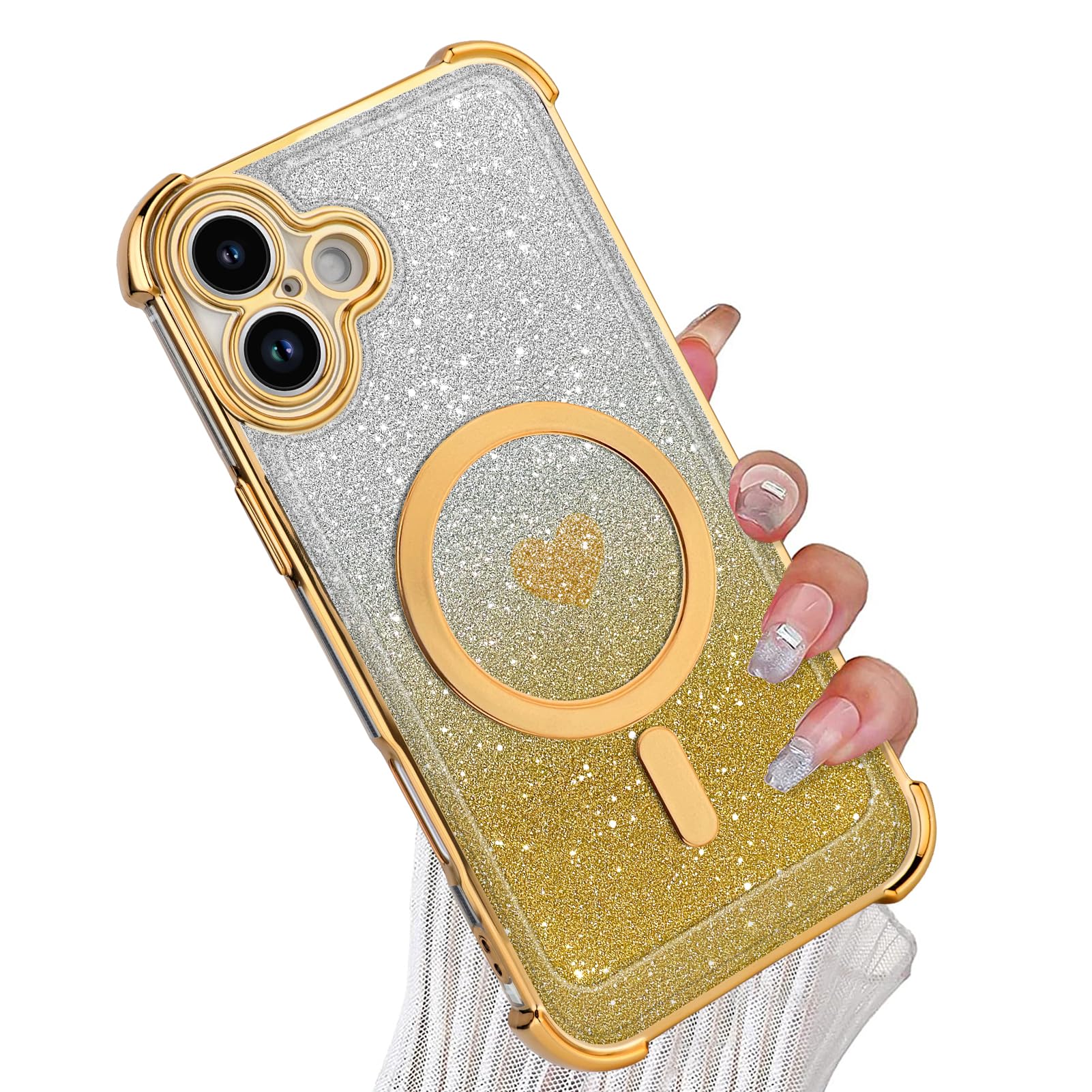 Tharlet Magnetic For Iphone 16 Plus Case [Compatible With Magsafe] Glitter Cute Love Luxury Plating Plating Bling Clear Phone Ca