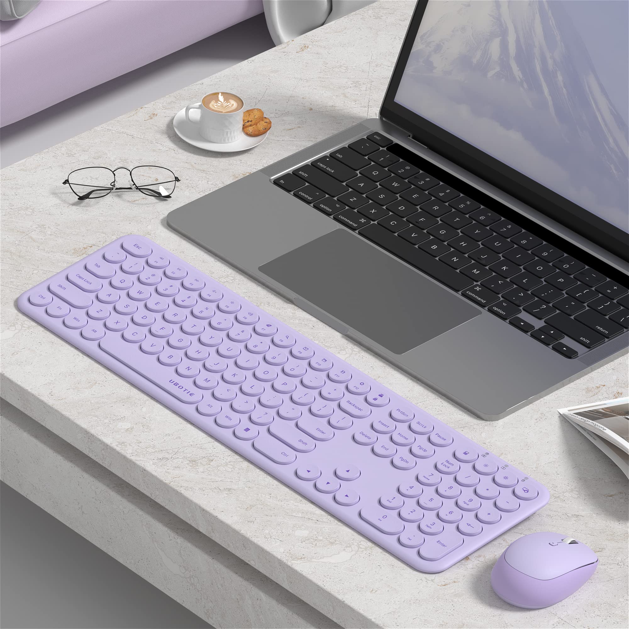 Ubotie Wireless Keyboards And Mouse, Silent Scissor Switches Slim Keyboards Mice Set, Quiet Full Size 111 Keys With Adjustable O
