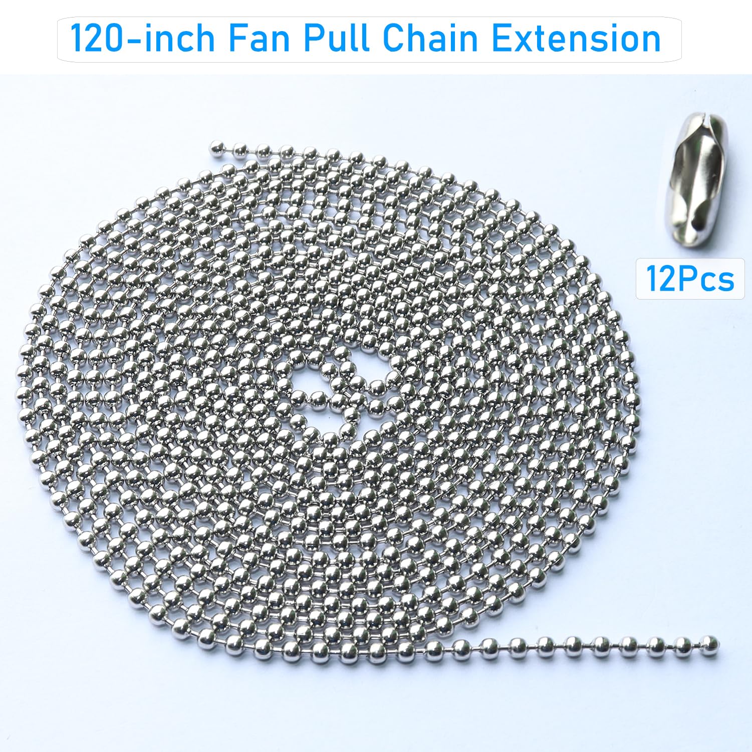120 Inch Ceiling Fan Pull Chain, Pull Chain Extension For Ceiling Fans And Light Fixture, Rust Proof Stainless Steel 3Mm Beaded