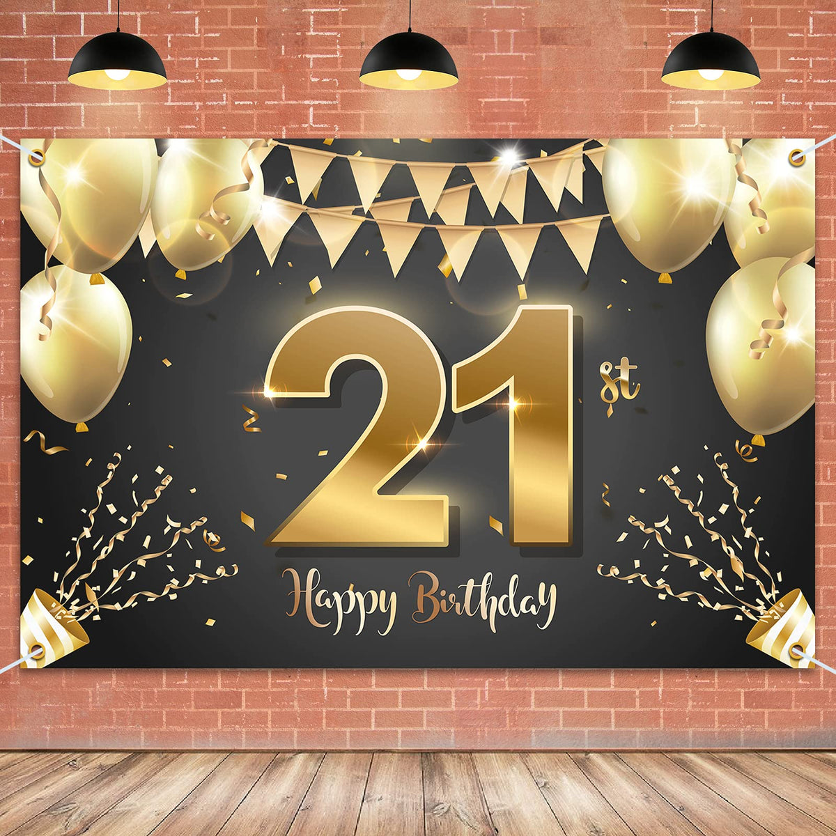 Hamigar 6X4Ft Happy 21St Birthday Banner Backdrop   21 Years Old Birthday Decorations Party Supplies For Women Men   Black Gold