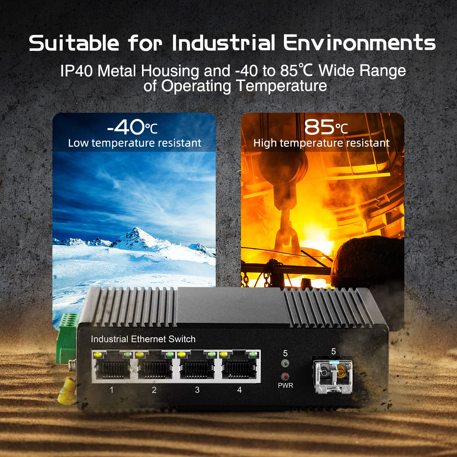 Binardat 5 Port Gigabit Poe Din Rail Industrial Ethernet Switch, 4 Poe Ieee802.3Af/At, 1 Sfp Port With 20Km Lc Module, With One