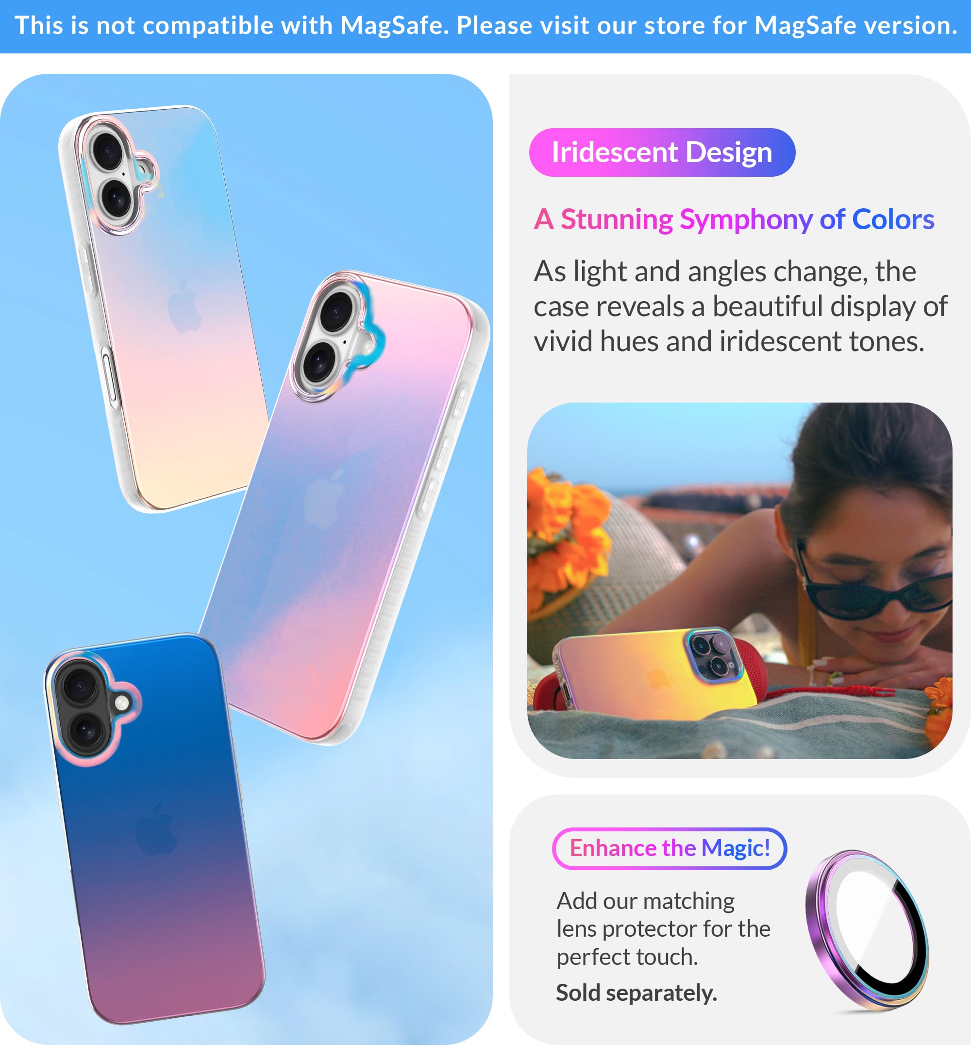 Lonli Hue   For Iphone 16 Plus Case   Holographic Iridescent Phone Case   Cute, Unique And Aesthetic Phone Cover   [360 Shock Ab