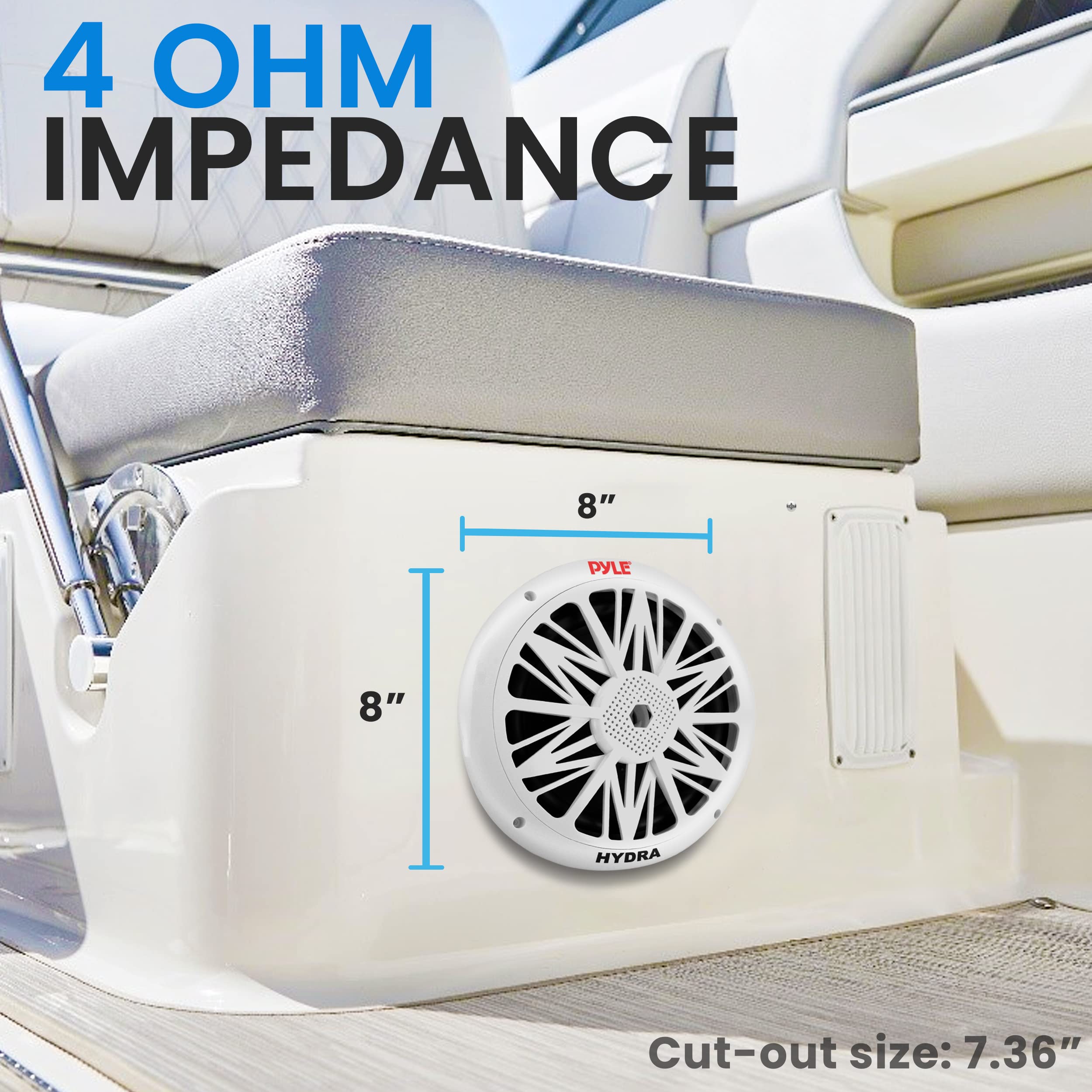 Pyle 8 Inch Dual Marine Speakers 10 Inch Outer Frame Waterproof And Weather Resistant Outdoor 300 Watt Power And Poly Carbon Con