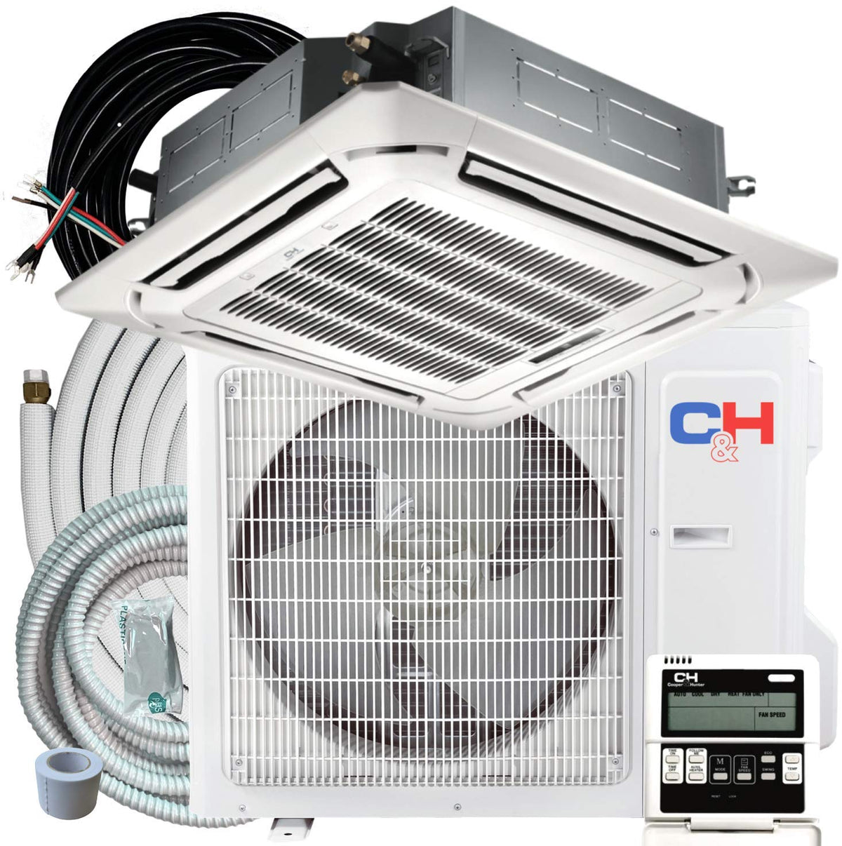 Cooper  Hunter 18,000 Btu Ceiling Cassette Ductless Mini Split Acheating System With Heat Pump Wall Thermostat And Installation