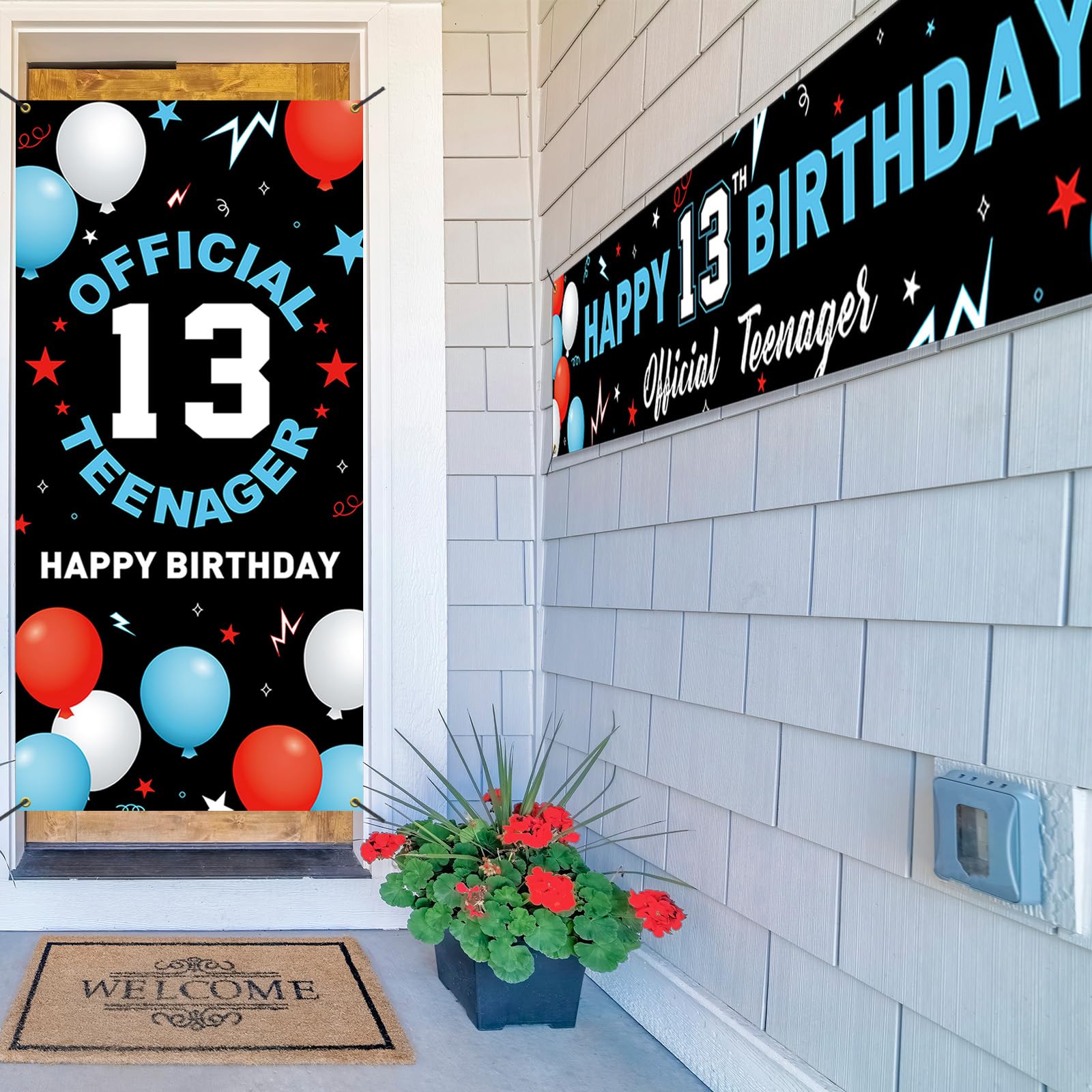 Htdzzi 13Th Birthday Backdrop Banner Decorations Kit, Happy 13Th Birthday Decoration For Boys Girls, Official Teenager 13 Year O