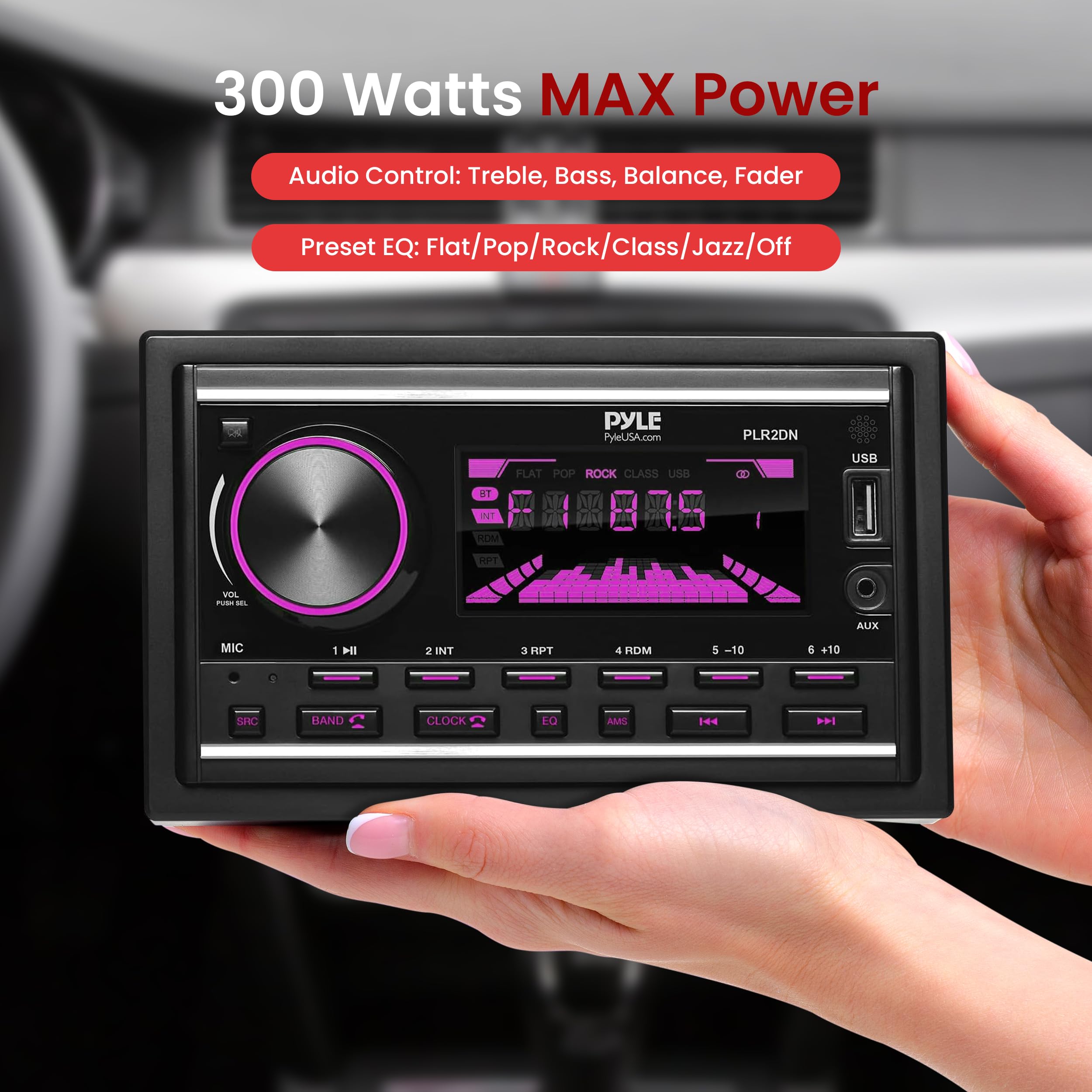 Pyle Boat Bluetooth Marine Stereo Receiver   Marine Head Unit Double Din Stereo Receiver Power Amplifier   Hands Free Calling, L
