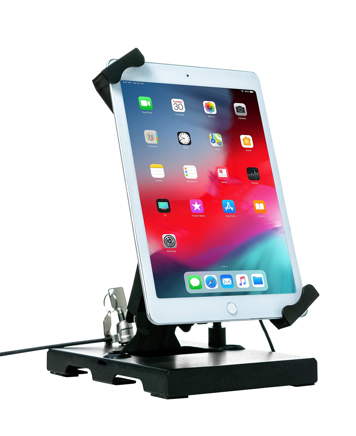 Folding Security Stand – CTA Flat-Folding Tabletop Security Stand with Universal Locking Enclosure, & Steel Cable for 7-14-Inch Tablets (PAD-FTSU)